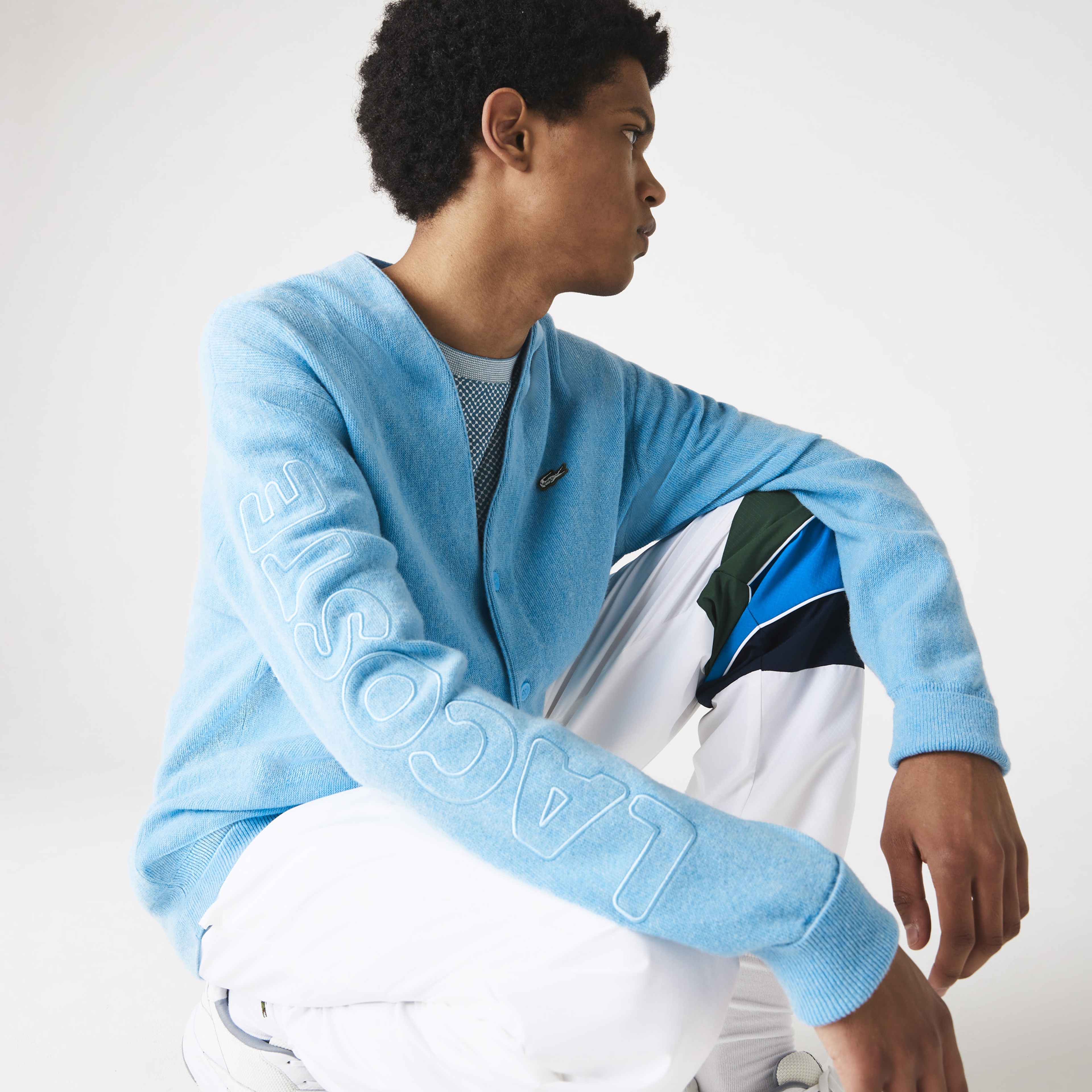 Lacoste L!VE Erkek Uzun Kollu Baskılı Mavi Hırka