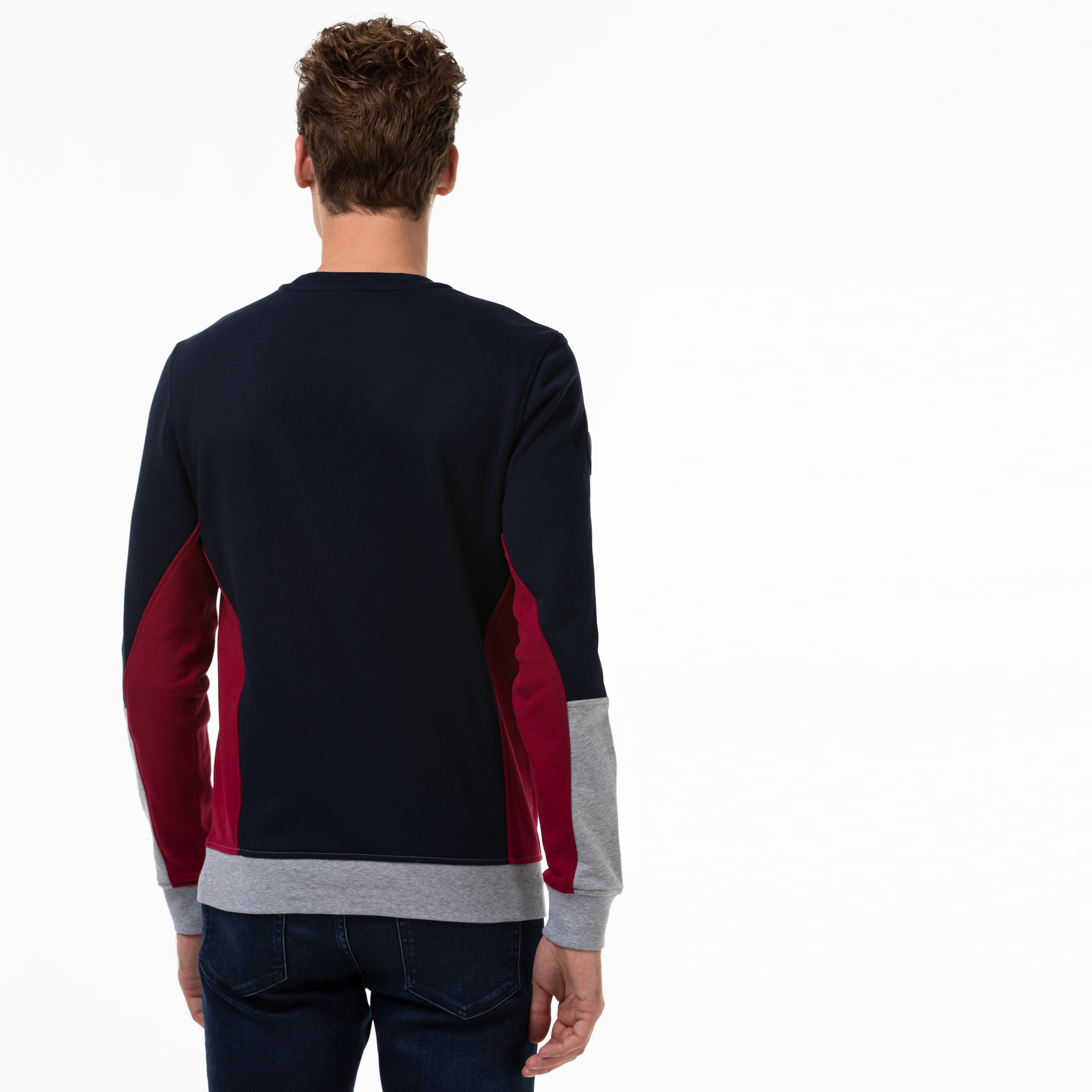 Lacoste Erkek Blok Desenli Bisiklet Yaka Lacivert Sweatshirt