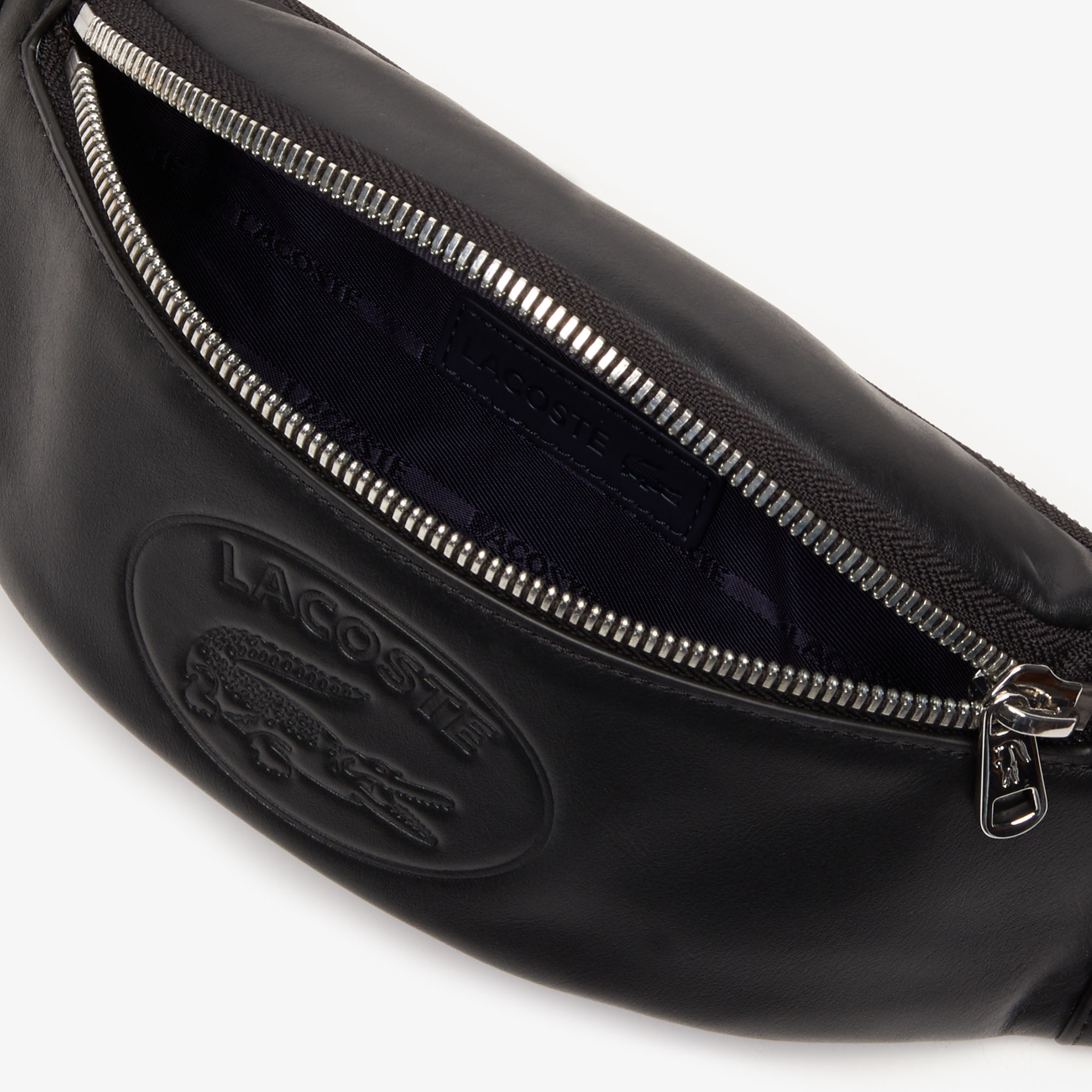 Lacoste Erkek L.12.12 Cuır Casual Deri Timsah Baskılı Siyah Bel Çantası