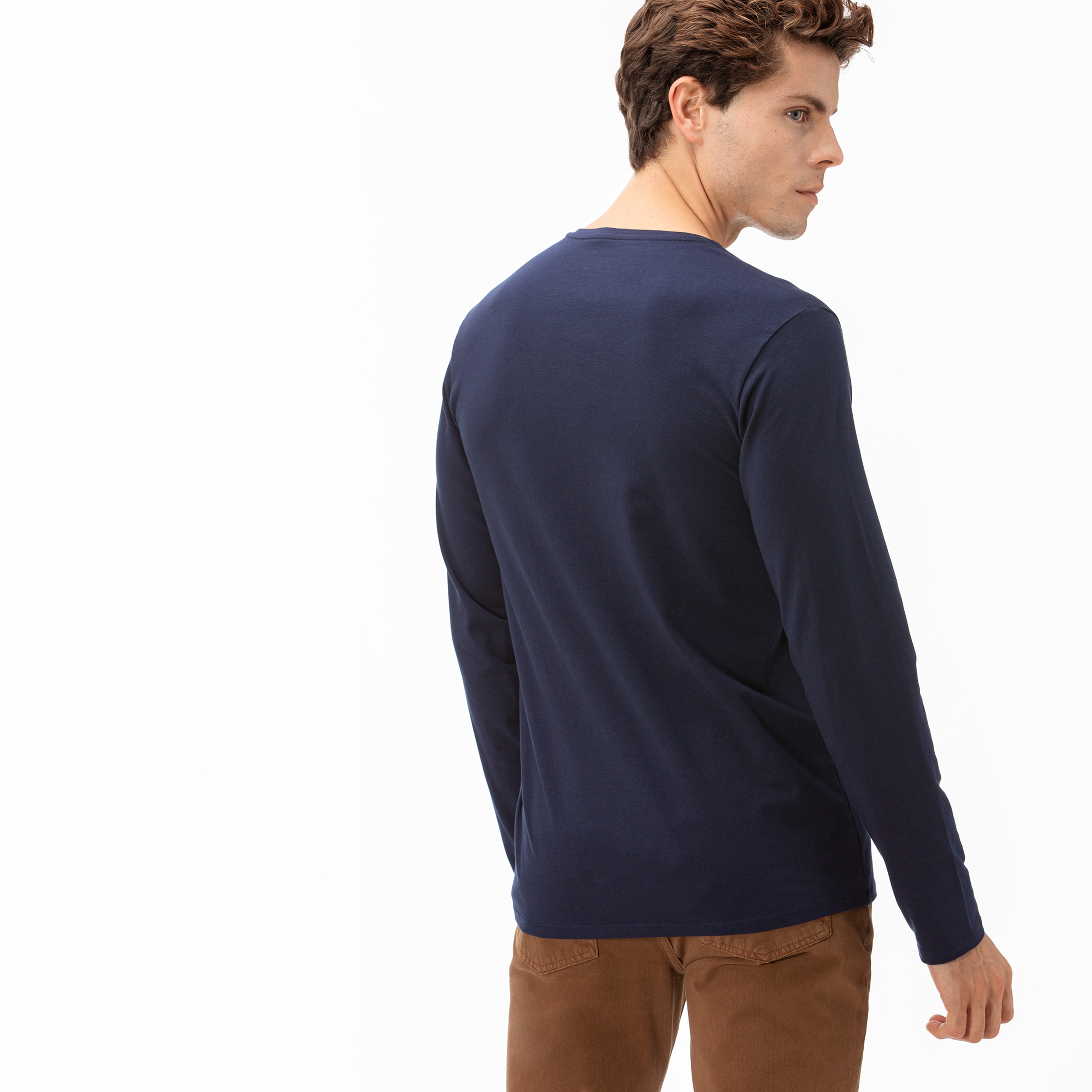 Lacoste Erkek Regular Fit Uzun Kollu V Yaka Lacivert T-Shirt