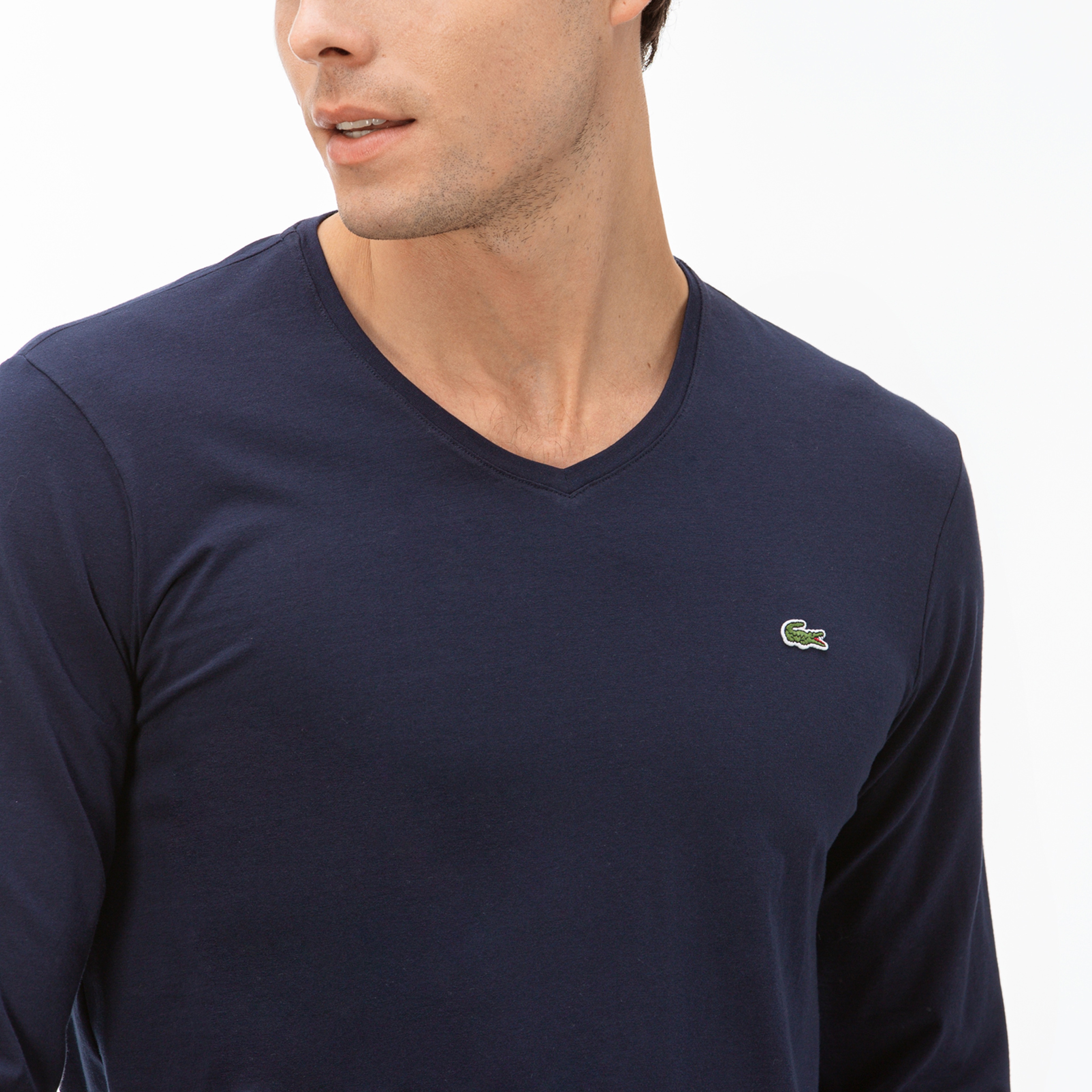 Lacoste Erkek Regular Fit Uzun Kollu V Yaka Lacivert T-Shirt