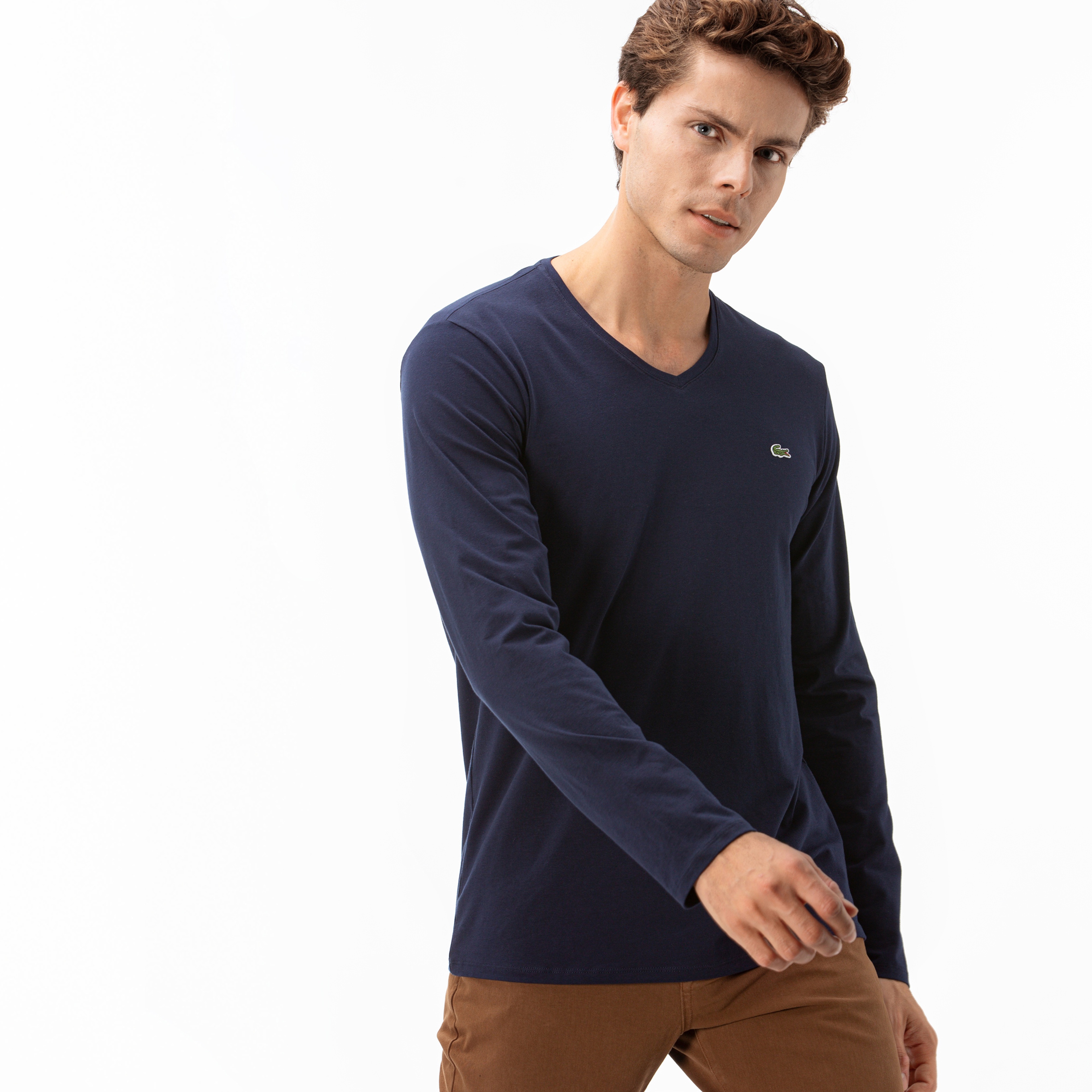 Lacoste Erkek Regular Fit Uzun Kollu V Yaka Lacivert T-Shirt