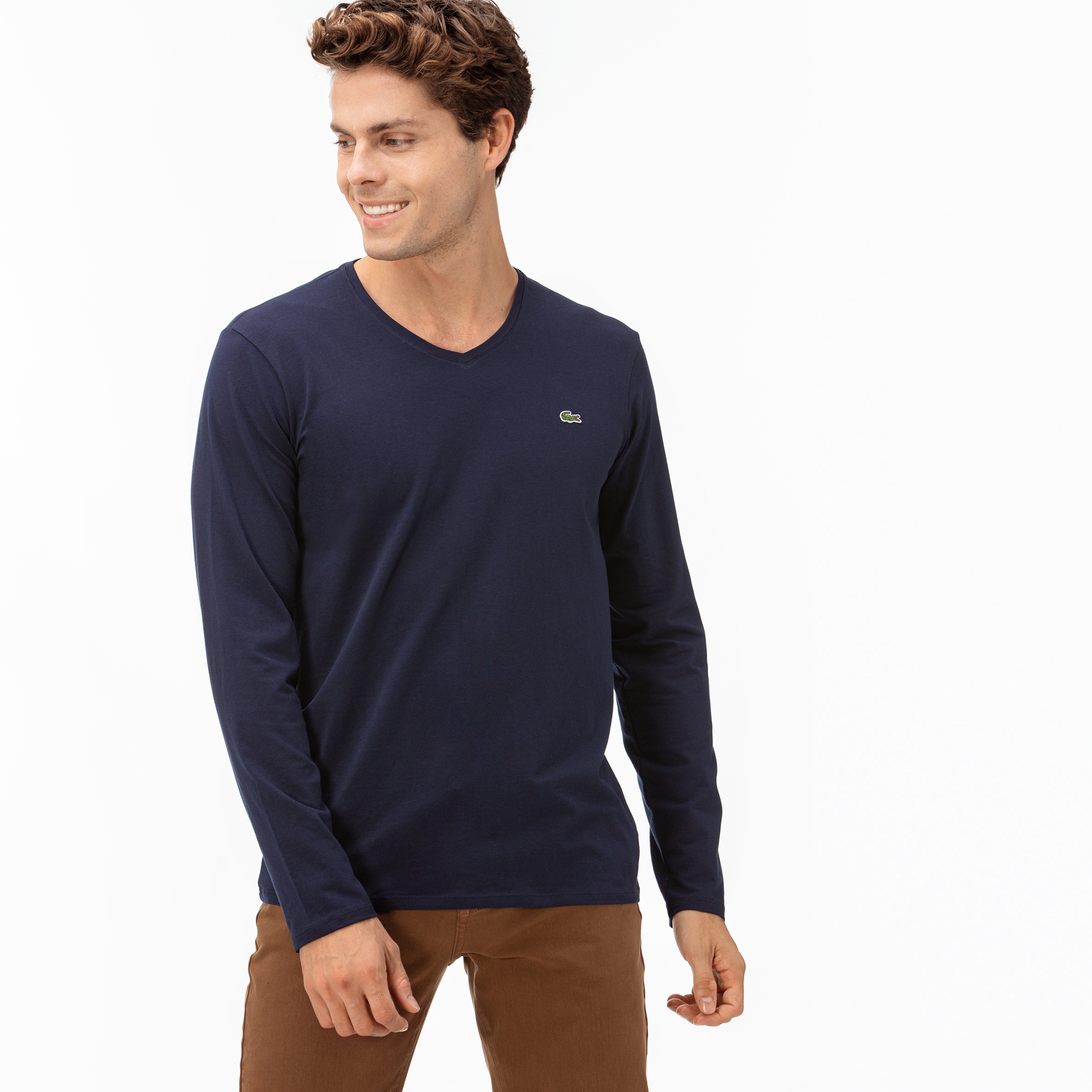 Lacoste Erkek Regular Fit Uzun Kollu V Yaka Lacivert T-Shirt
