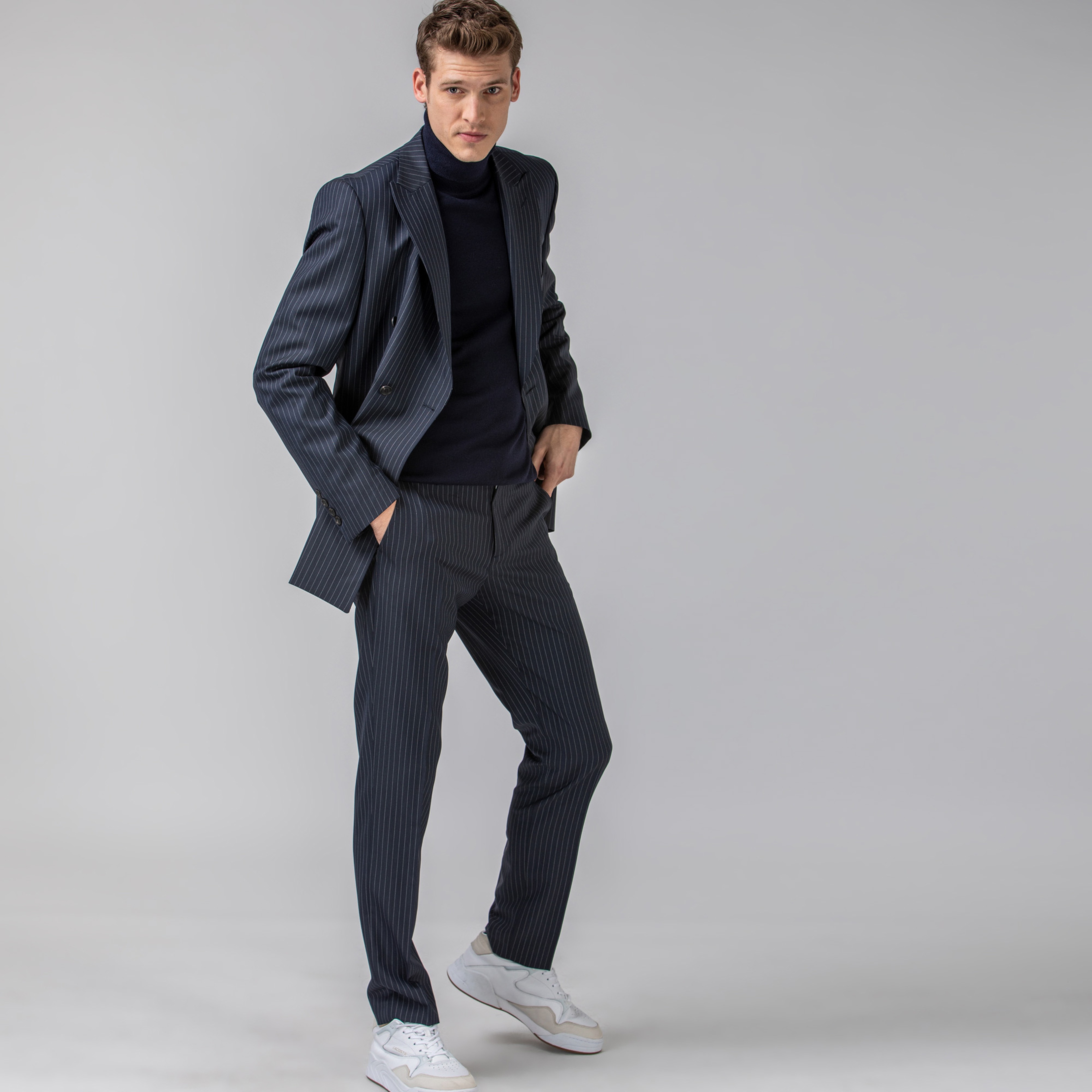 Lacoste L!VE Erkek Çizgili Lacivert Ceket
