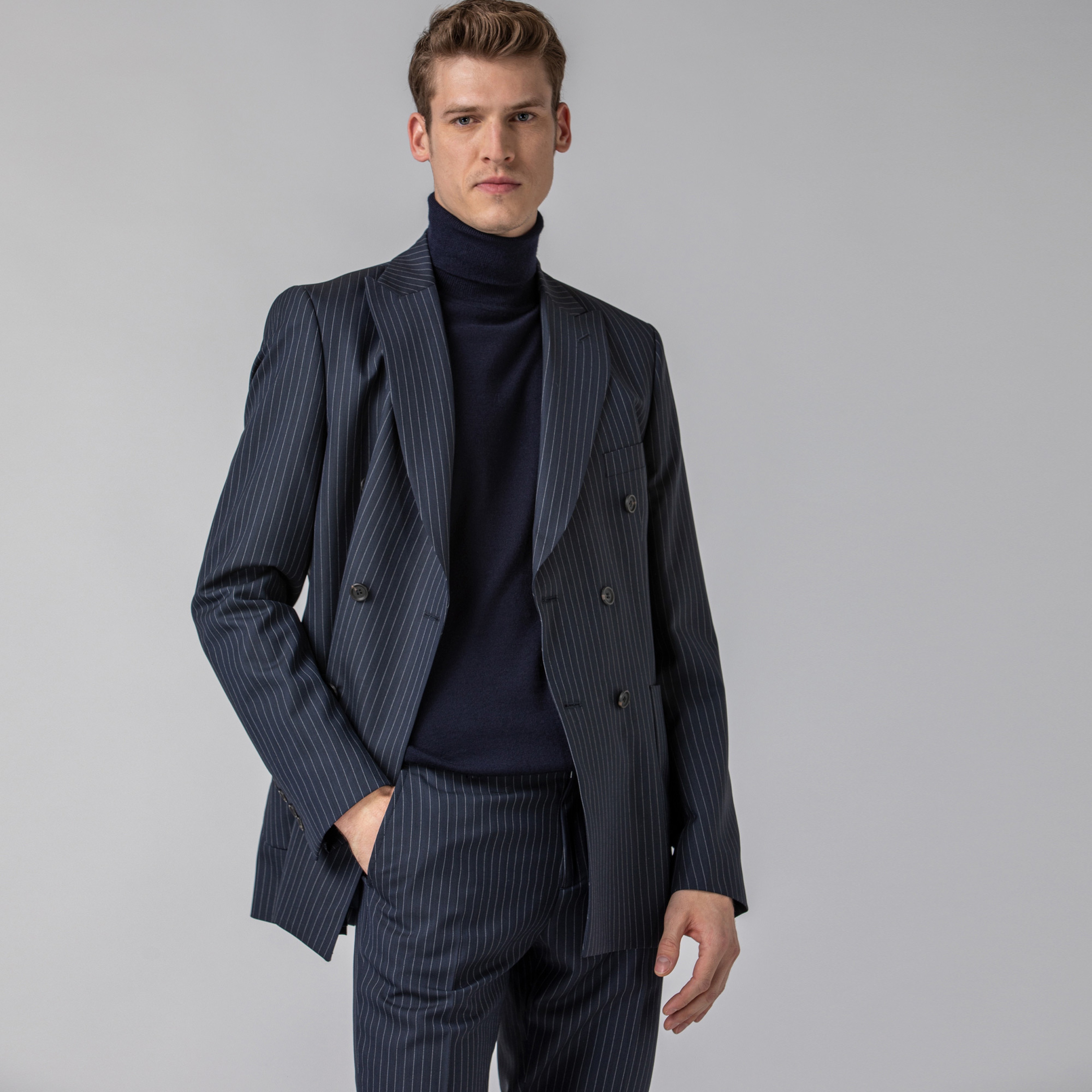 Lacoste L!VE Erkek Çizgili Lacivert Ceket