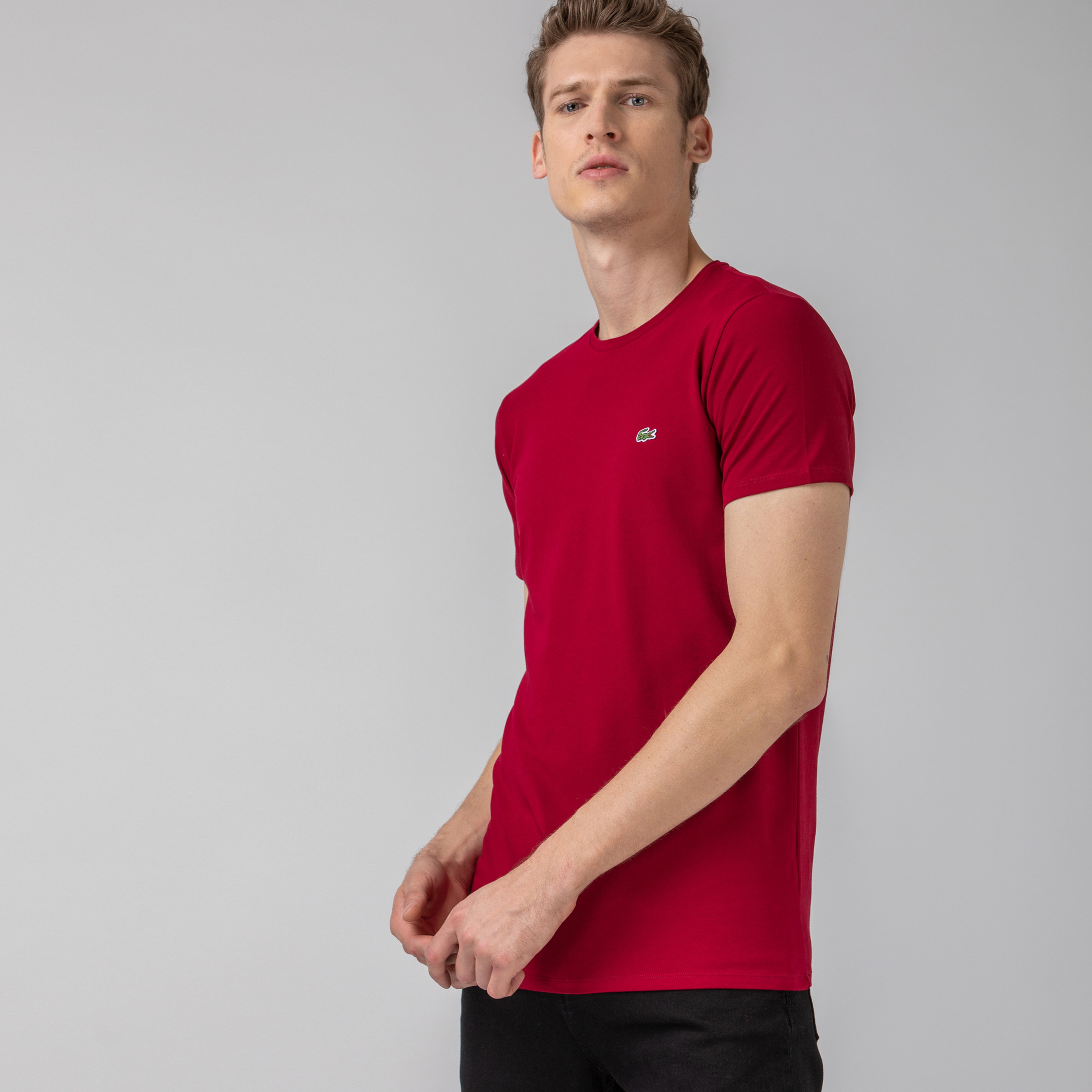 Erkek Slim Fit Bisiklet Yaka Bordo T-Shirt