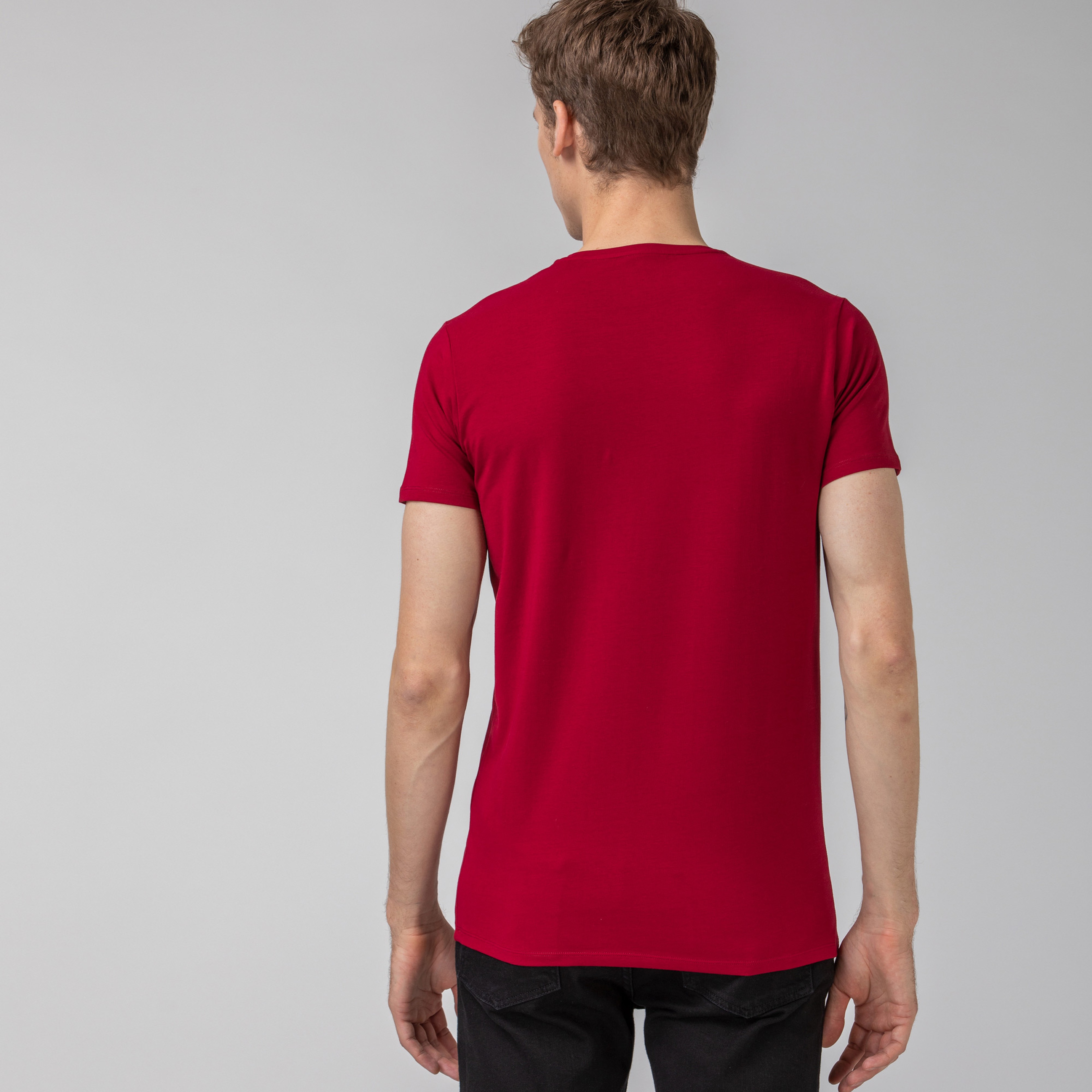 Erkek Slim Fit Bisiklet Yaka Bordo T-Shirt