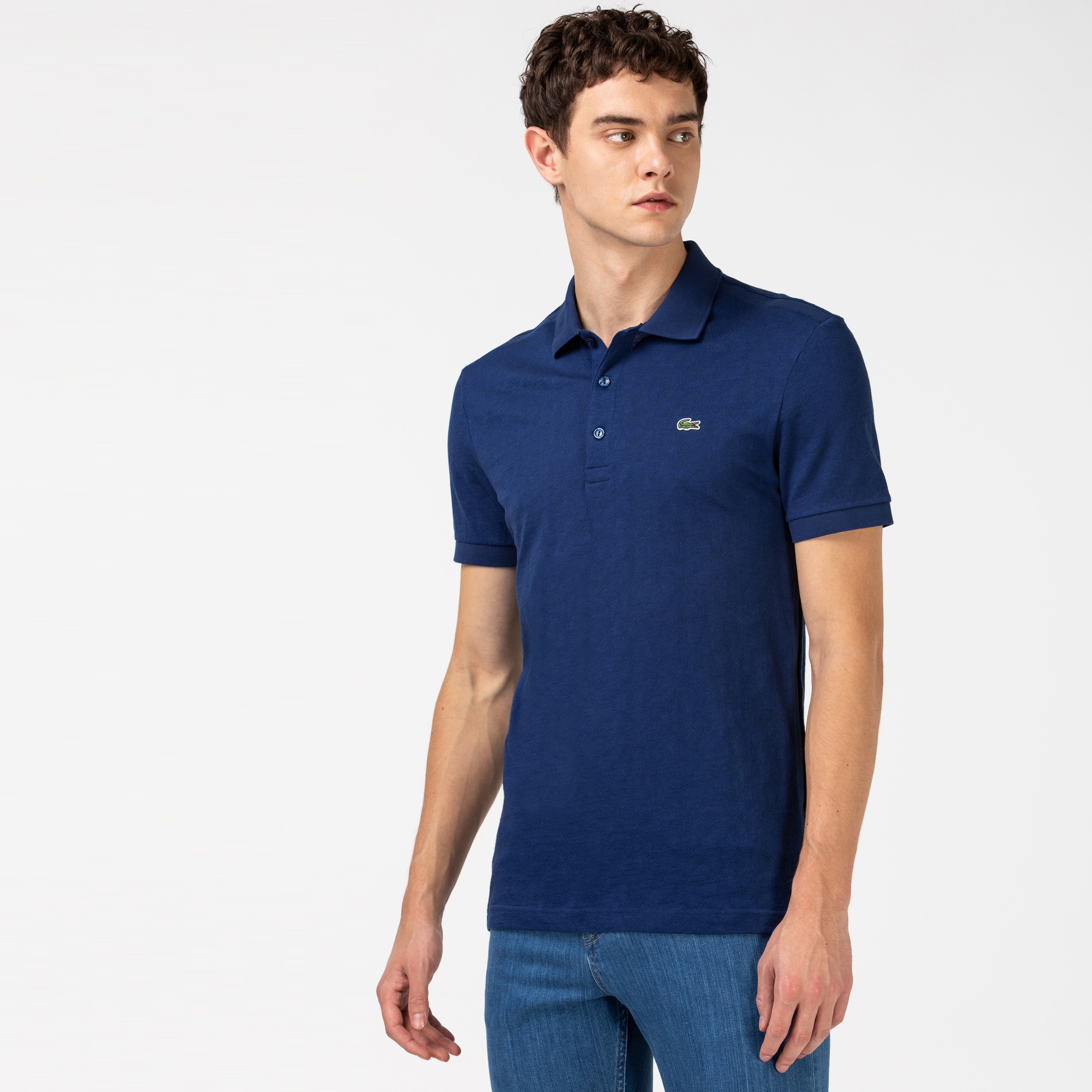 Lacoste Erkek Slim Fit Desenli Saks Mavi Polo