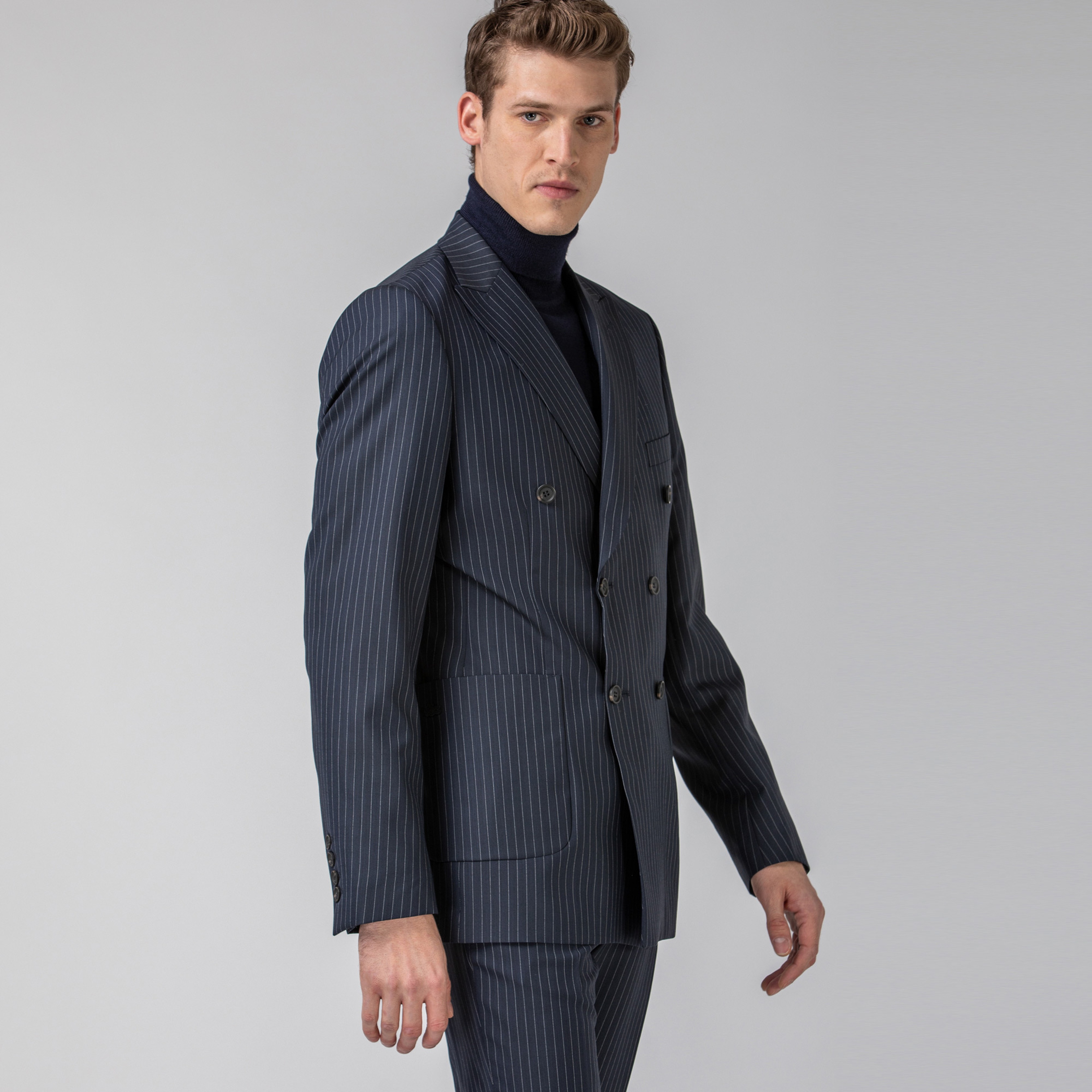 Lacoste L!VE Erkek Çizgili Lacivert Ceket