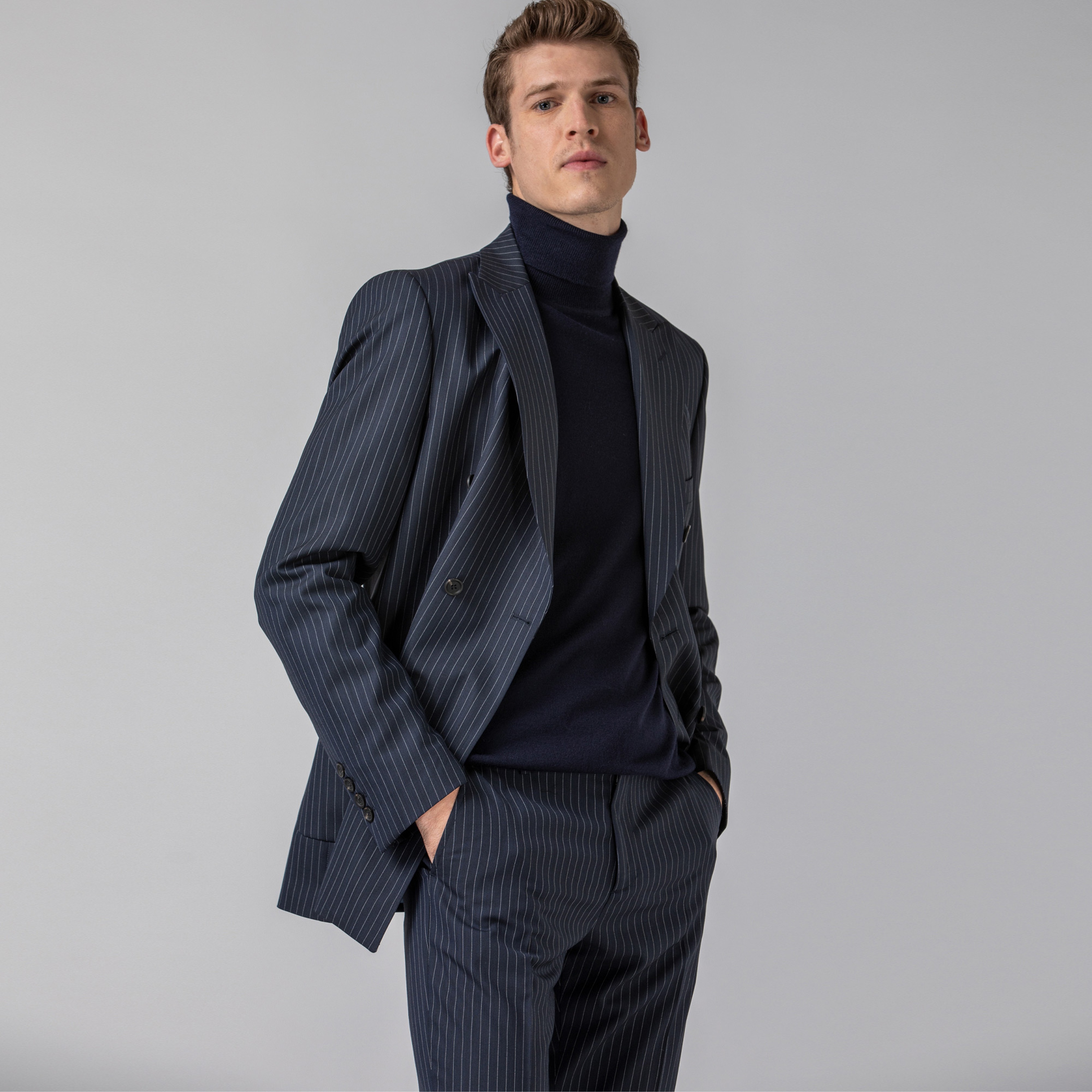 Lacoste L!VE Erkek Çizgili Lacivert Ceket