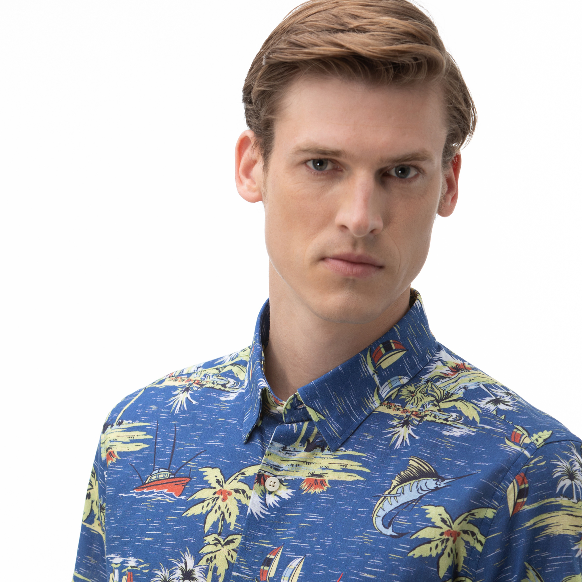 NAUTICA Erkek Classic Fit Mavi Kısa Kollu Gömlek