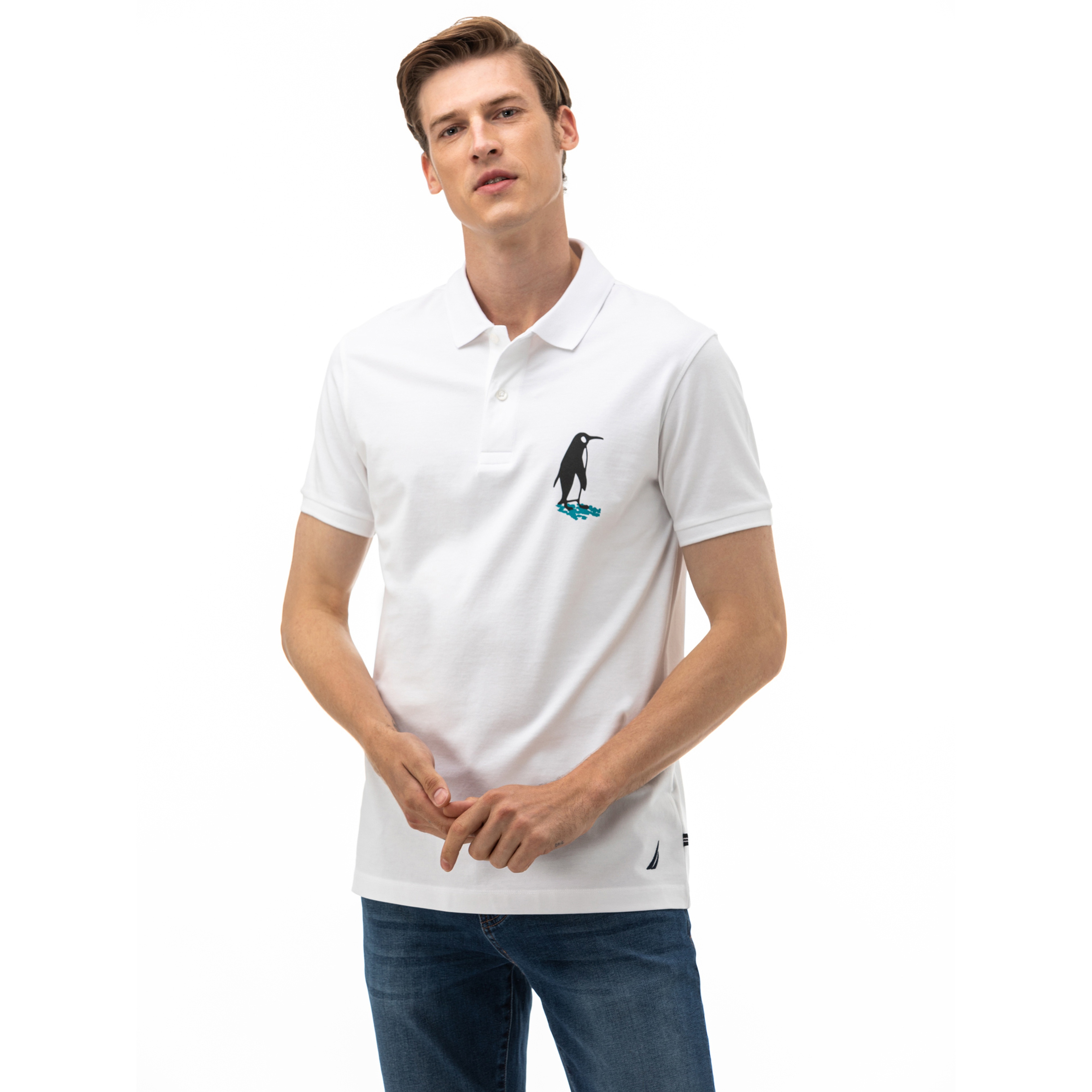 NAUTICA Erkek Slim Fit Beyaz Polo