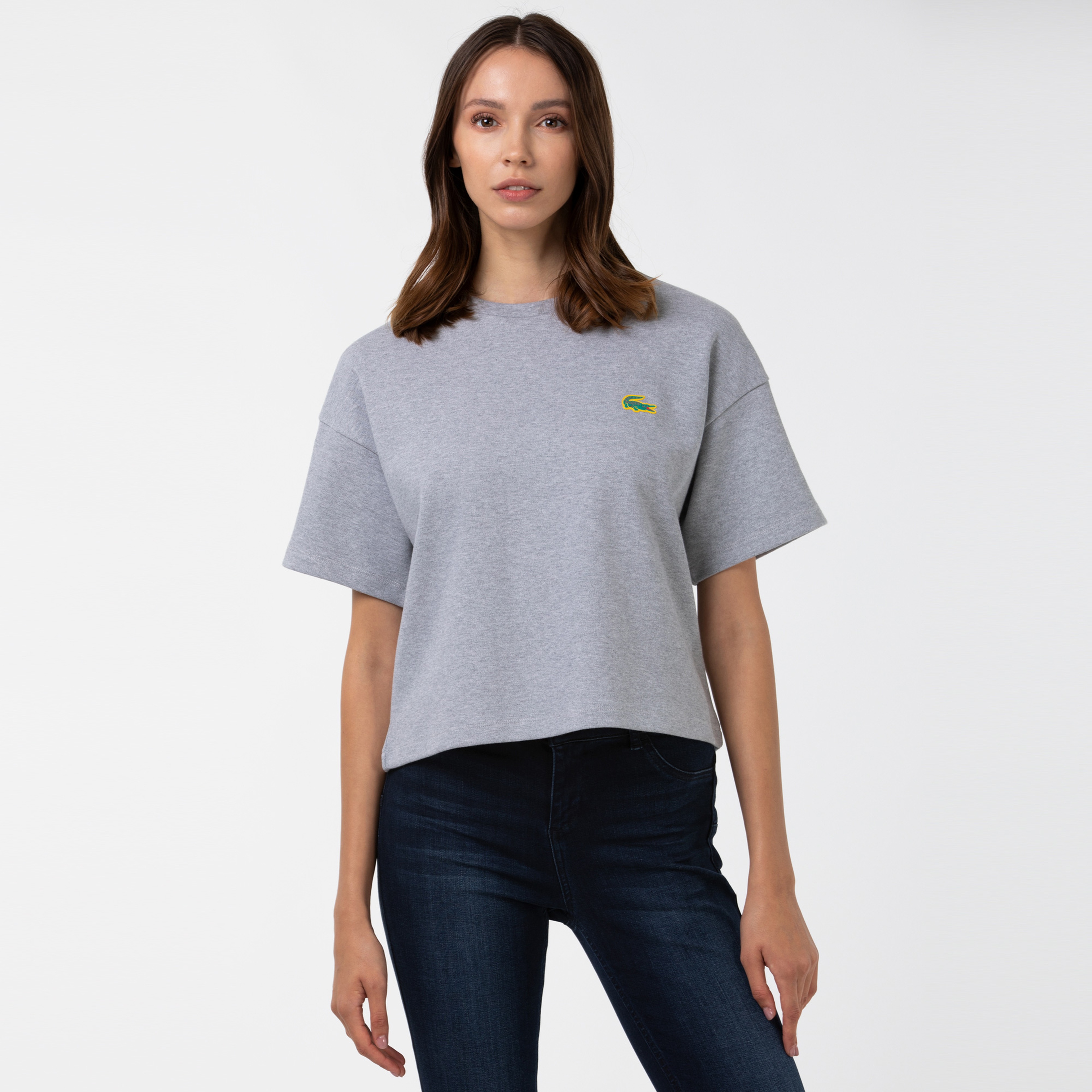 Lacoste Sport Kadın Bisiklet Yaka Gri T-Shirt