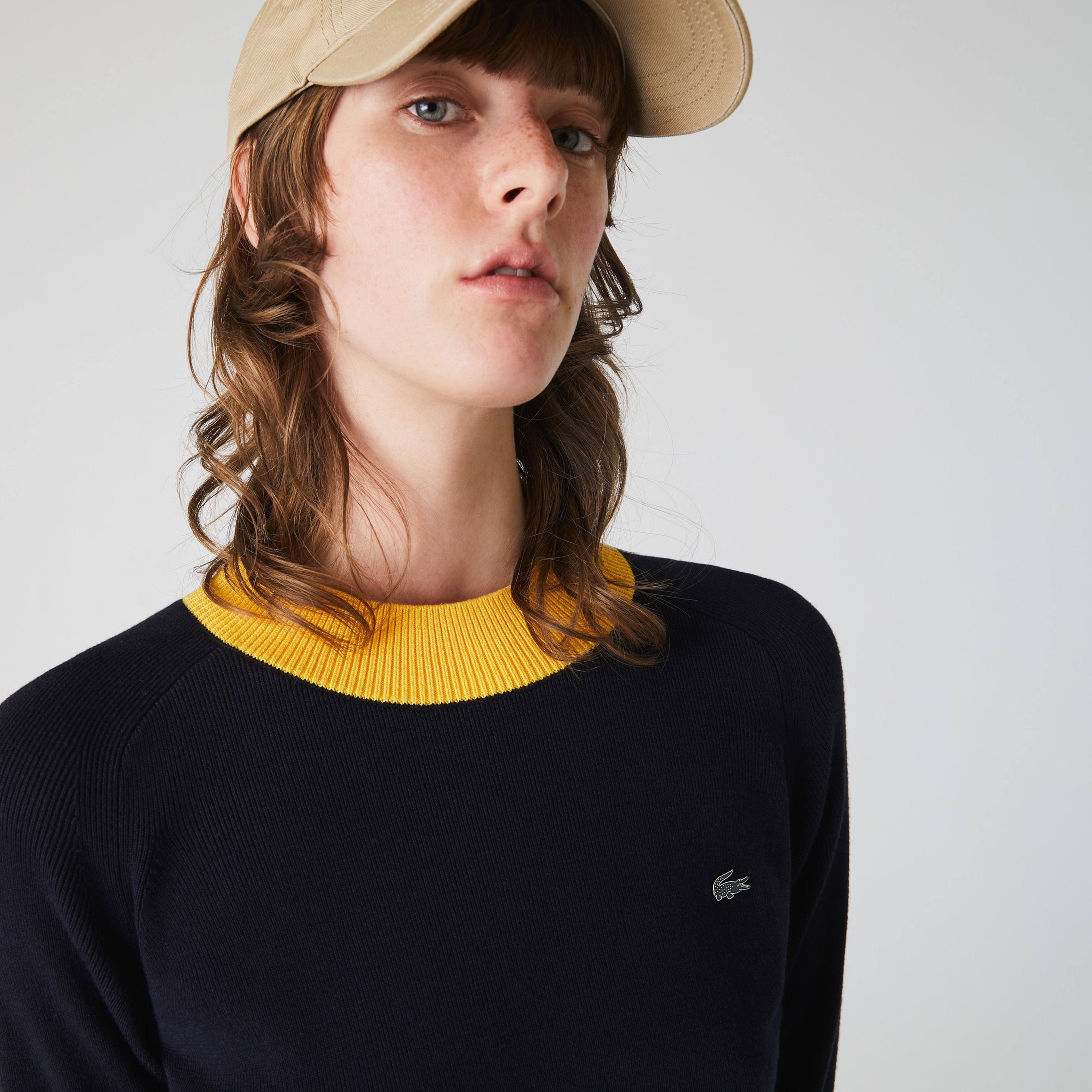 Lacoste L!VE Kadın Dik Yaka Lacivert Triko Kazak