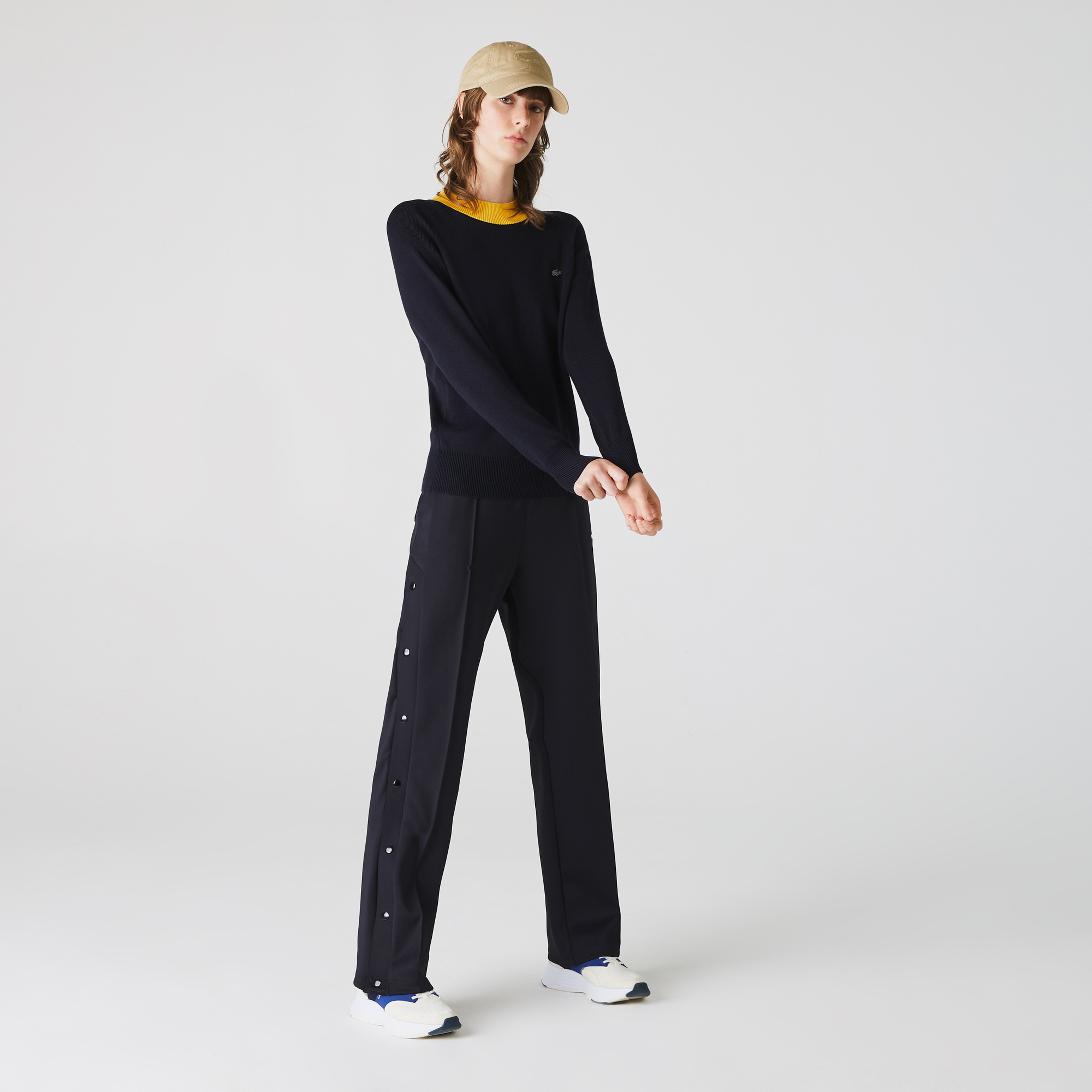 Lacoste L!VE Kadın Dik Yaka Lacivert Triko Kazak