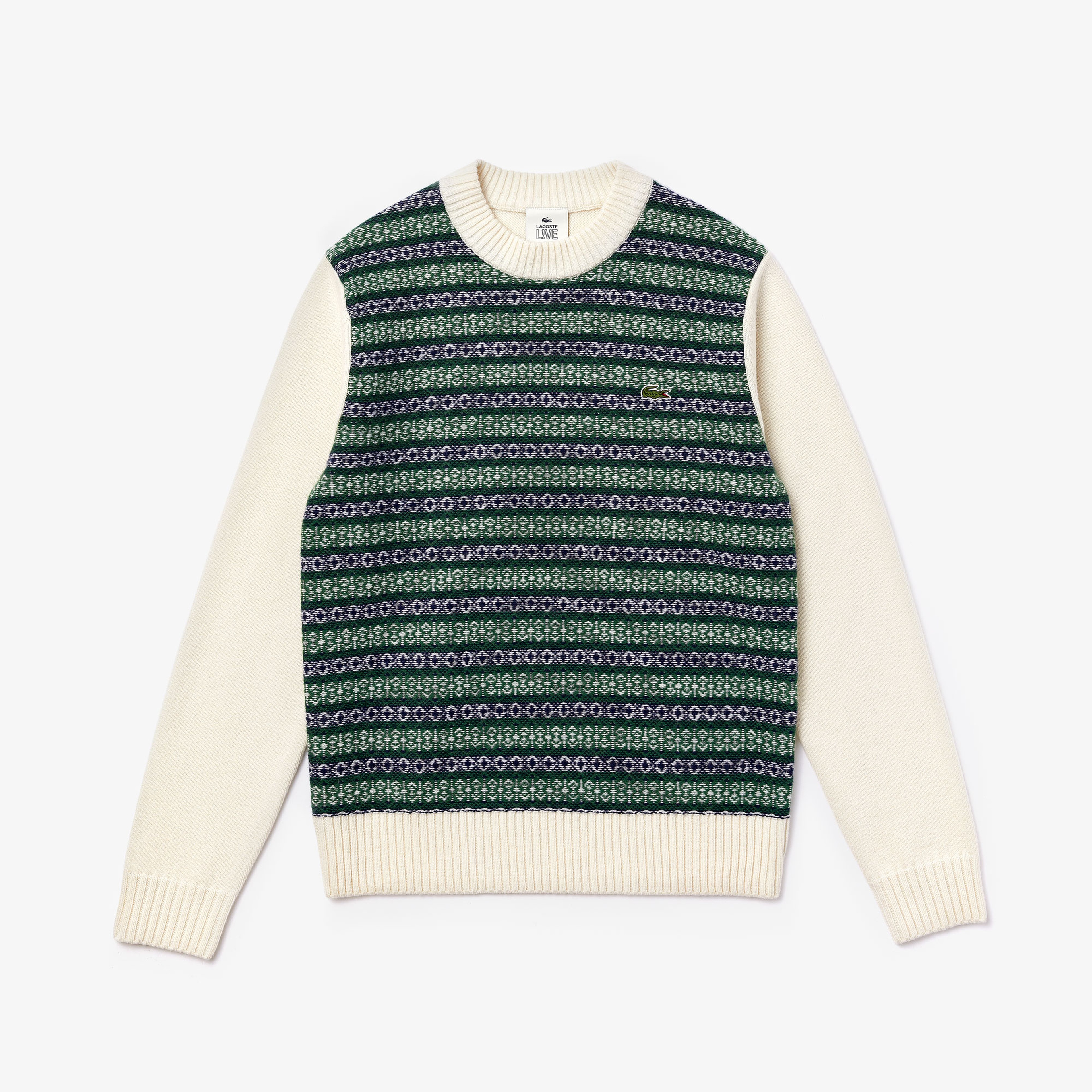 Lacoste L!VE Unisex Çizgili Bisiklet Yaka Renkli Triko Kazak