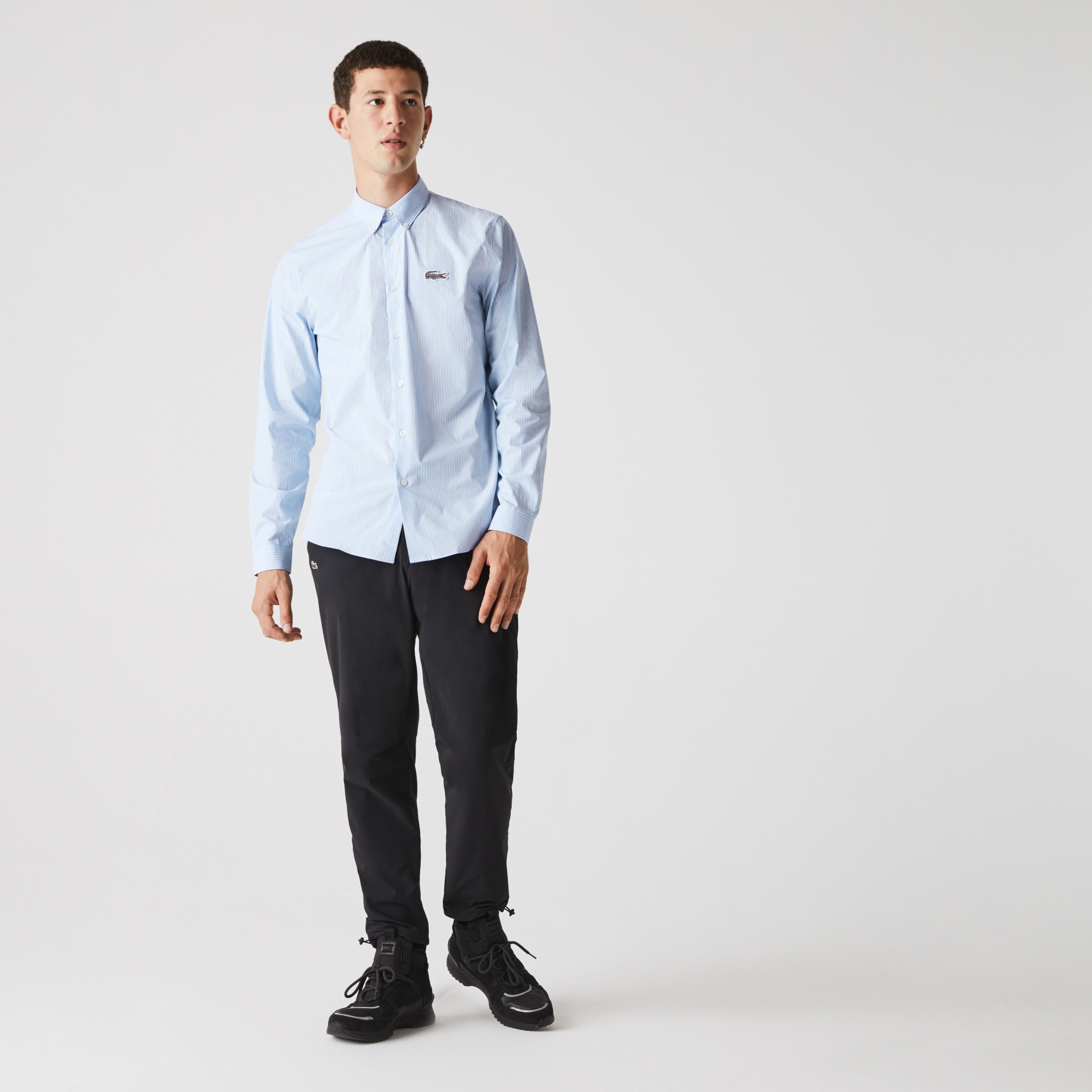 Lacoste x National Geographic Erkek Regular Fit Çizgili Mavi Gömlek