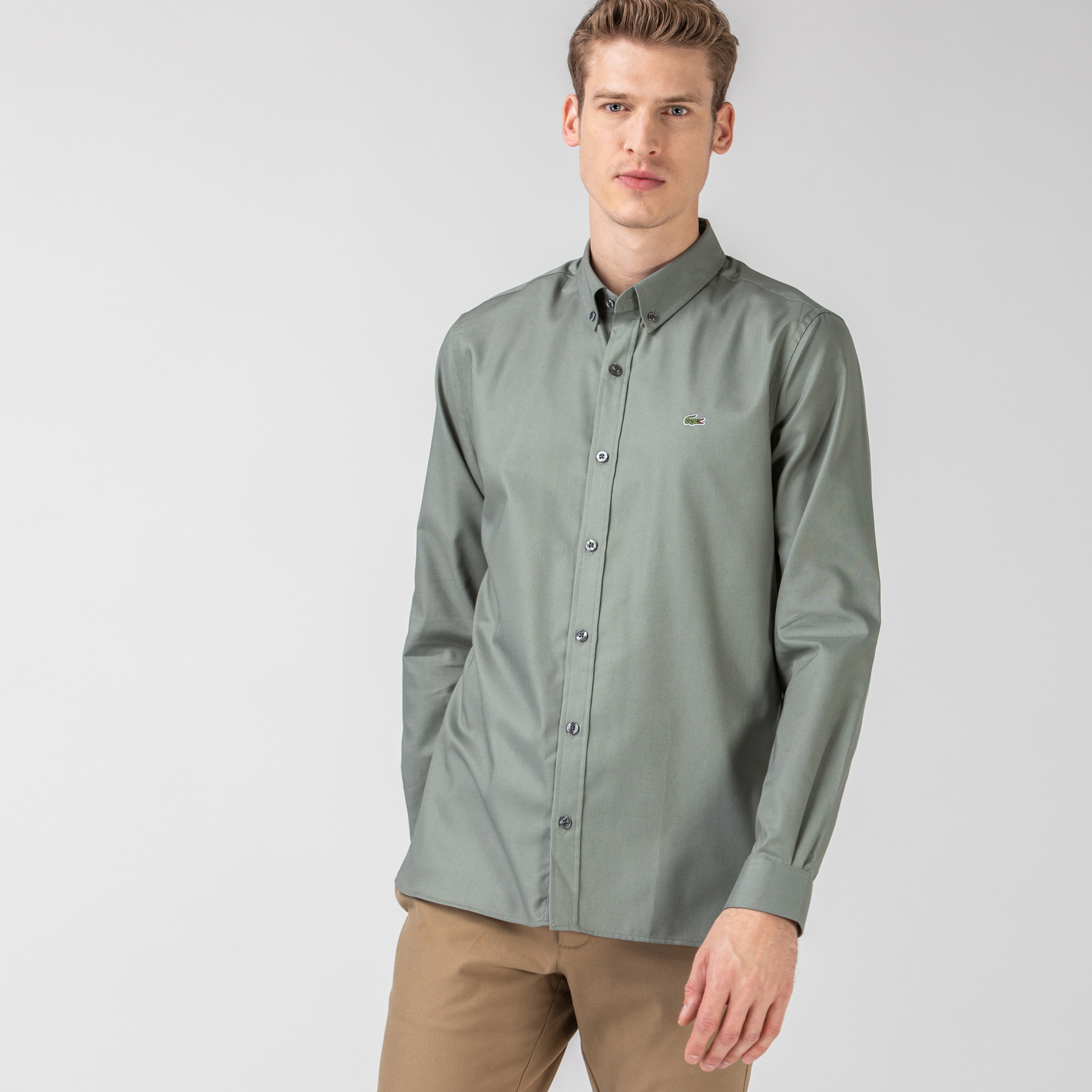 Lacoste Erkek Slim Fit Düğmeli Yaka Haki Gömlek