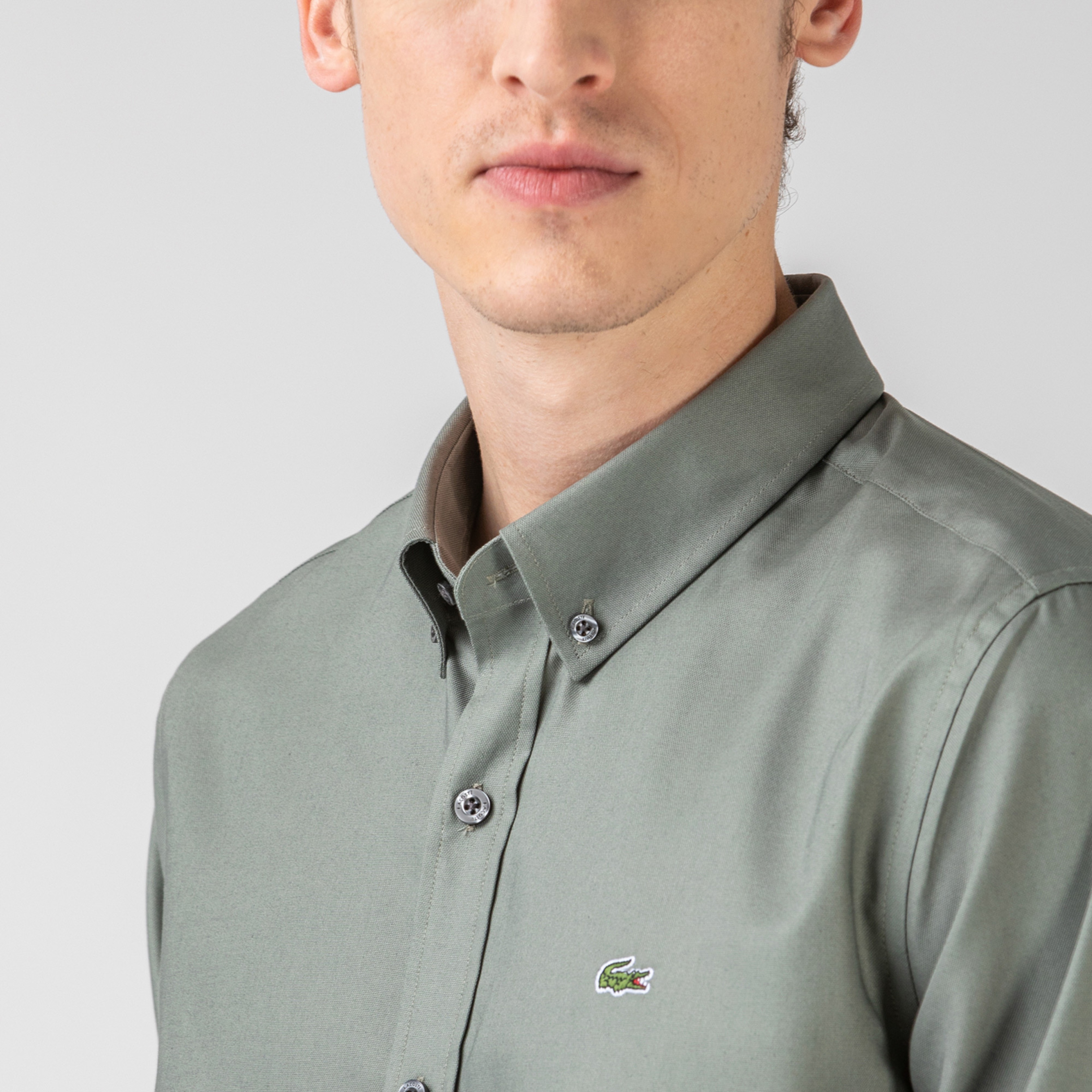 Lacoste Erkek Slim Fit Düğmeli Yaka Haki Gömlek