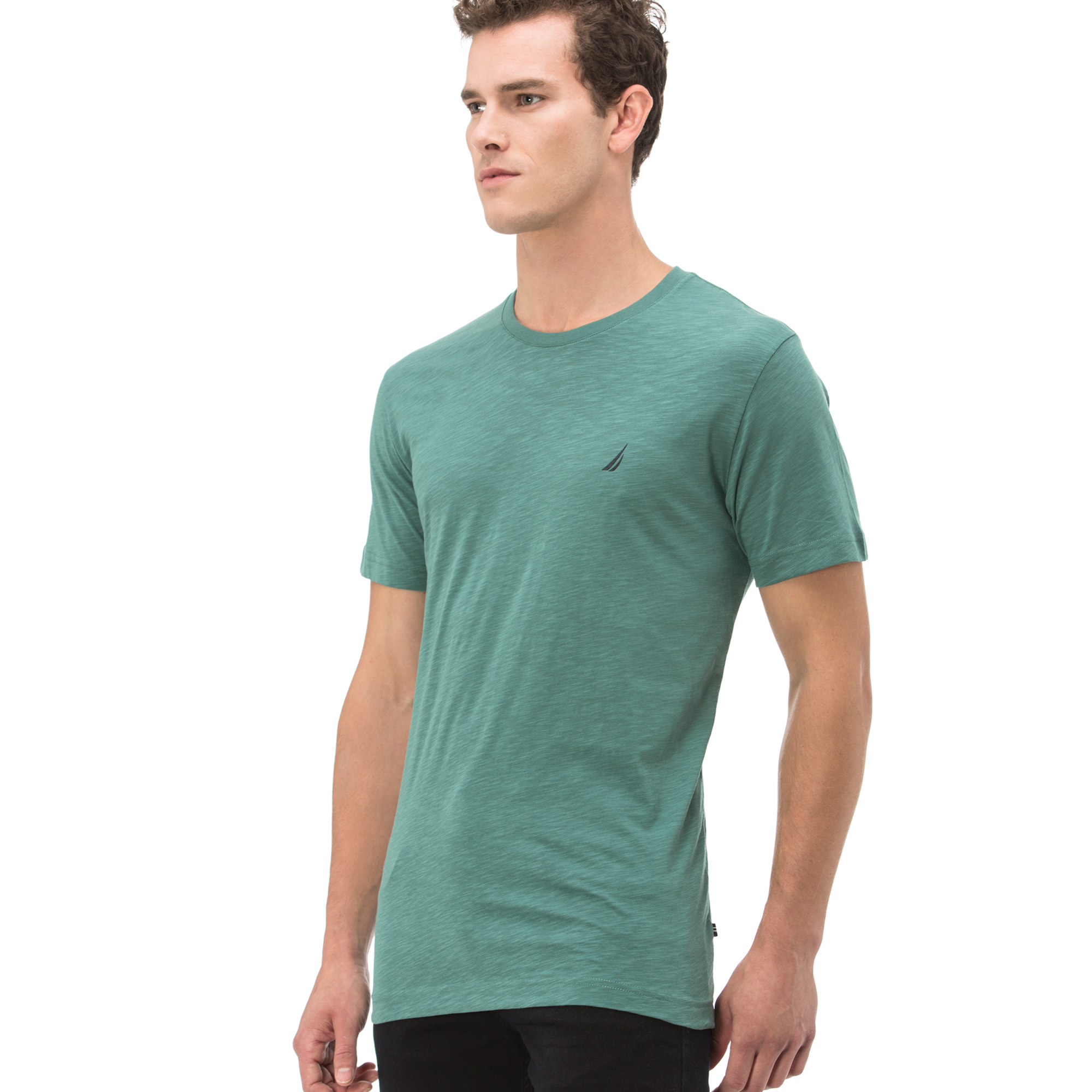 NAUTICA ERKEK YEŞİL KISA KOLLU BİSİKLET YAKA FLAMLI SLIM FIT T-SHIRT