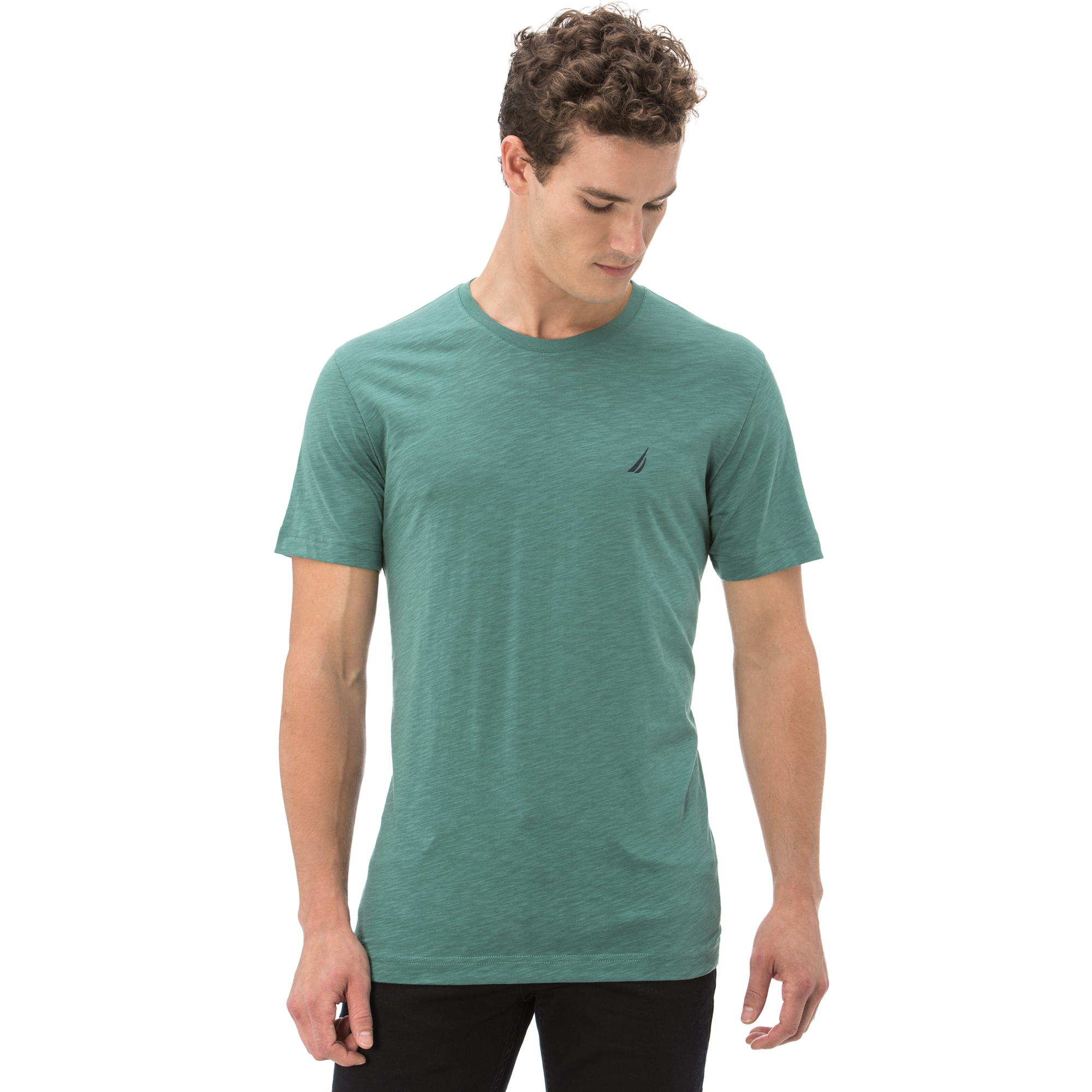 NAUTICA ERKEK YEŞİL KISA KOLLU BİSİKLET YAKA FLAMLI SLIM FIT T-SHIRT