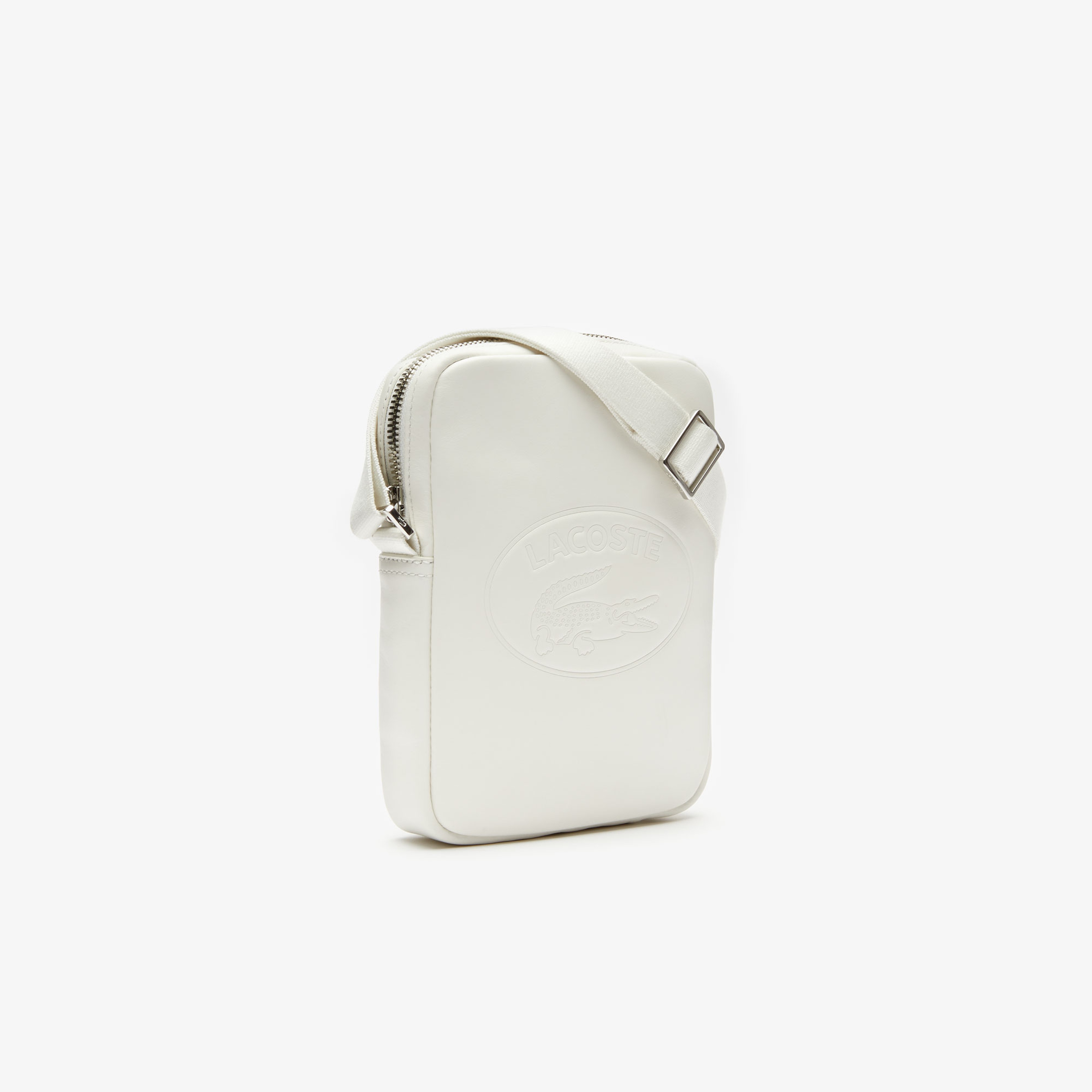 Lacoste L.12.12 Cuir Deri Timsah Baskılı Beyaz Kamera Çantası