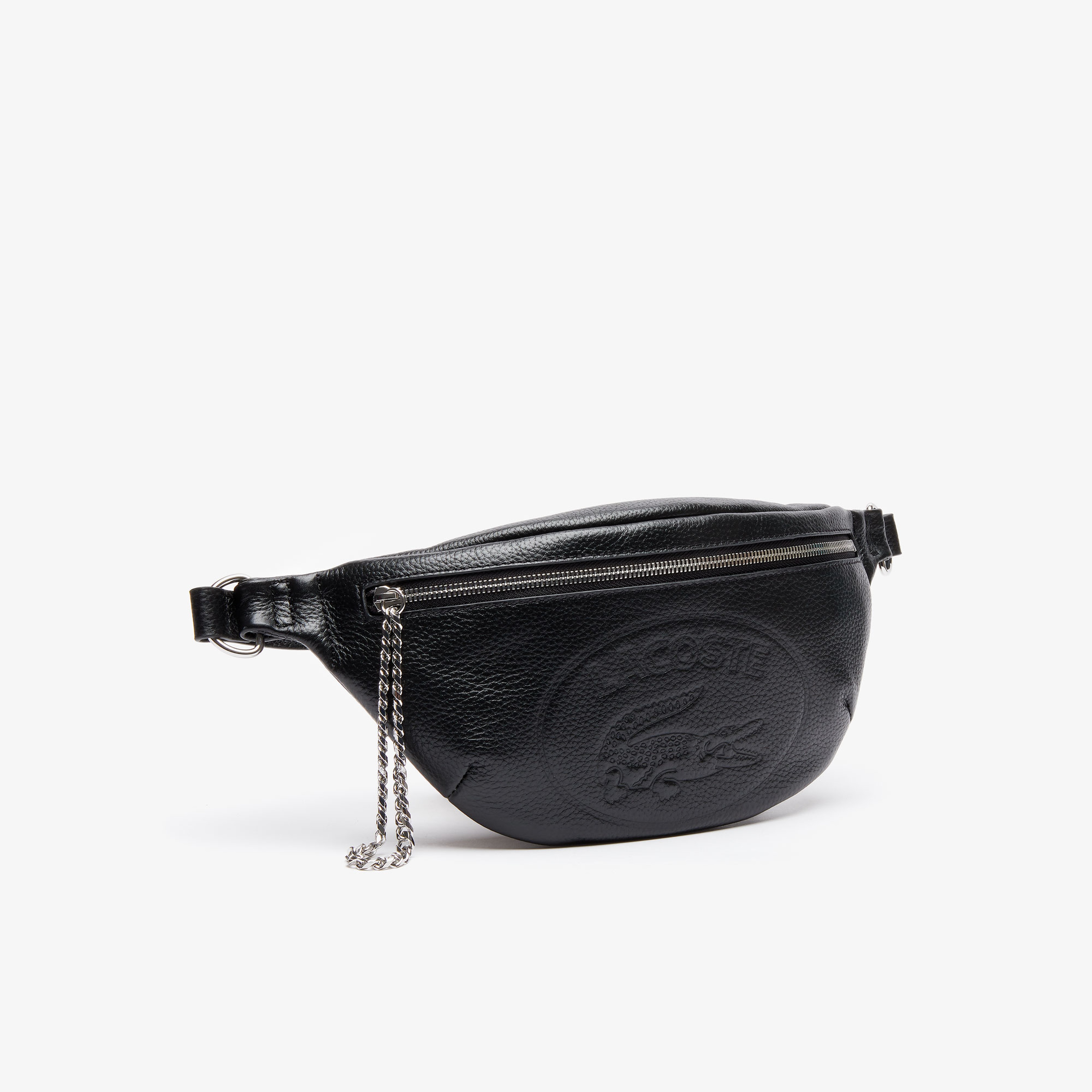 Lacoste Croco Crew Siyah Deri Timsah Baskılı Bel Çantası