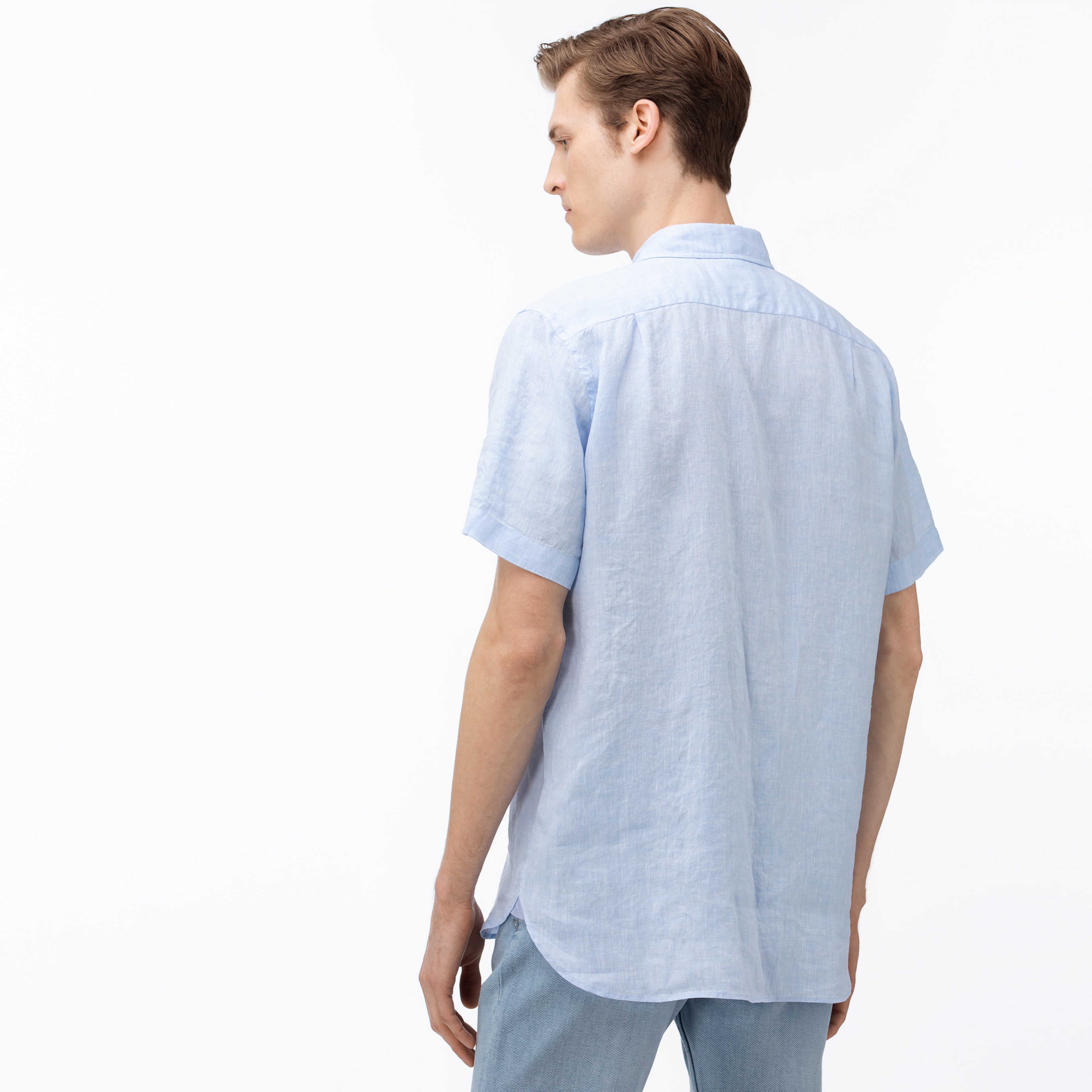 Lacoste Erkek Regular Fit Keten Kısa Kollu Açık Mavi Gömlek