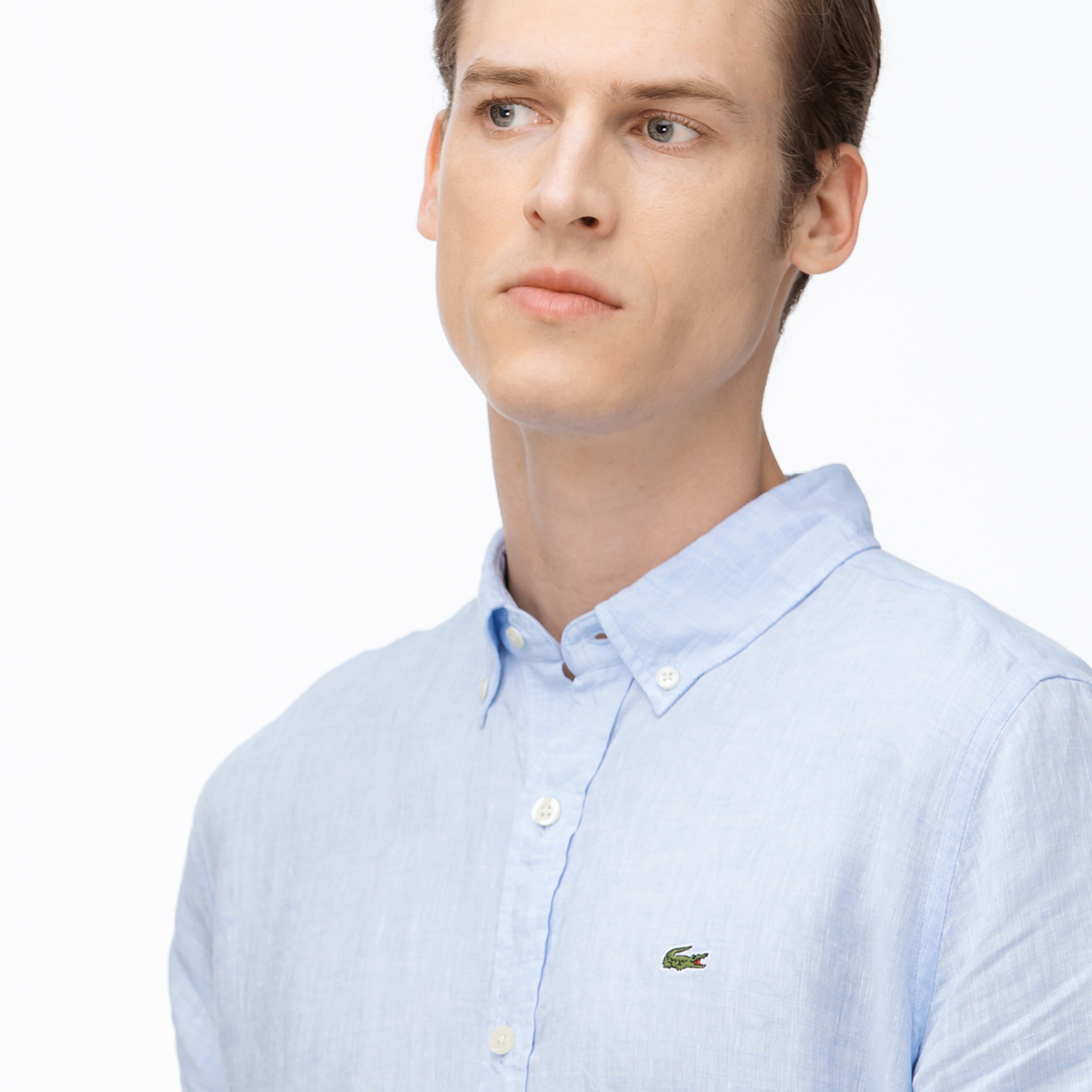 Lacoste Erkek Regular Fit Keten Kısa Kollu Açık Mavi Gömlek