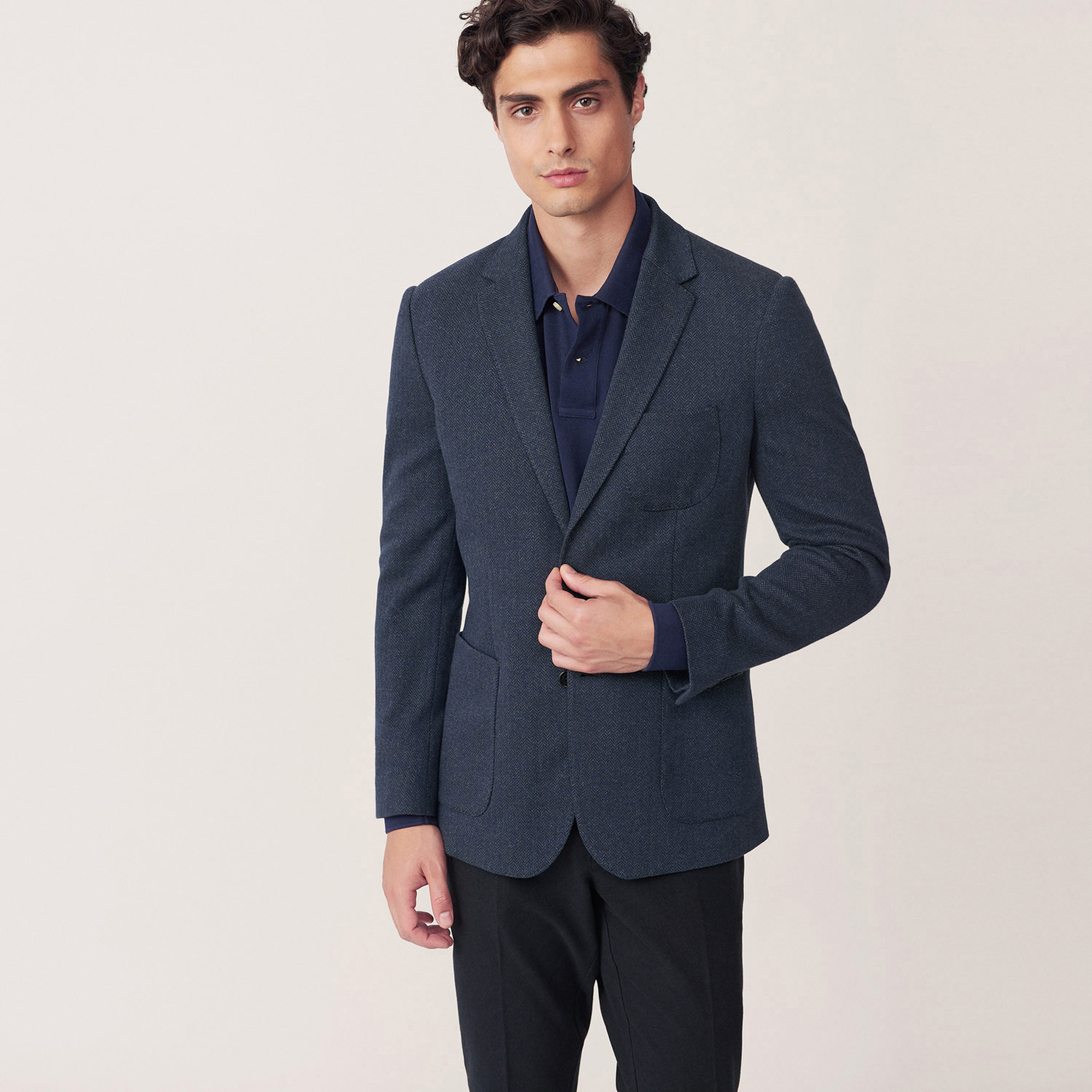 Erkek Lacivert Balıksırtı Blazer Ceket