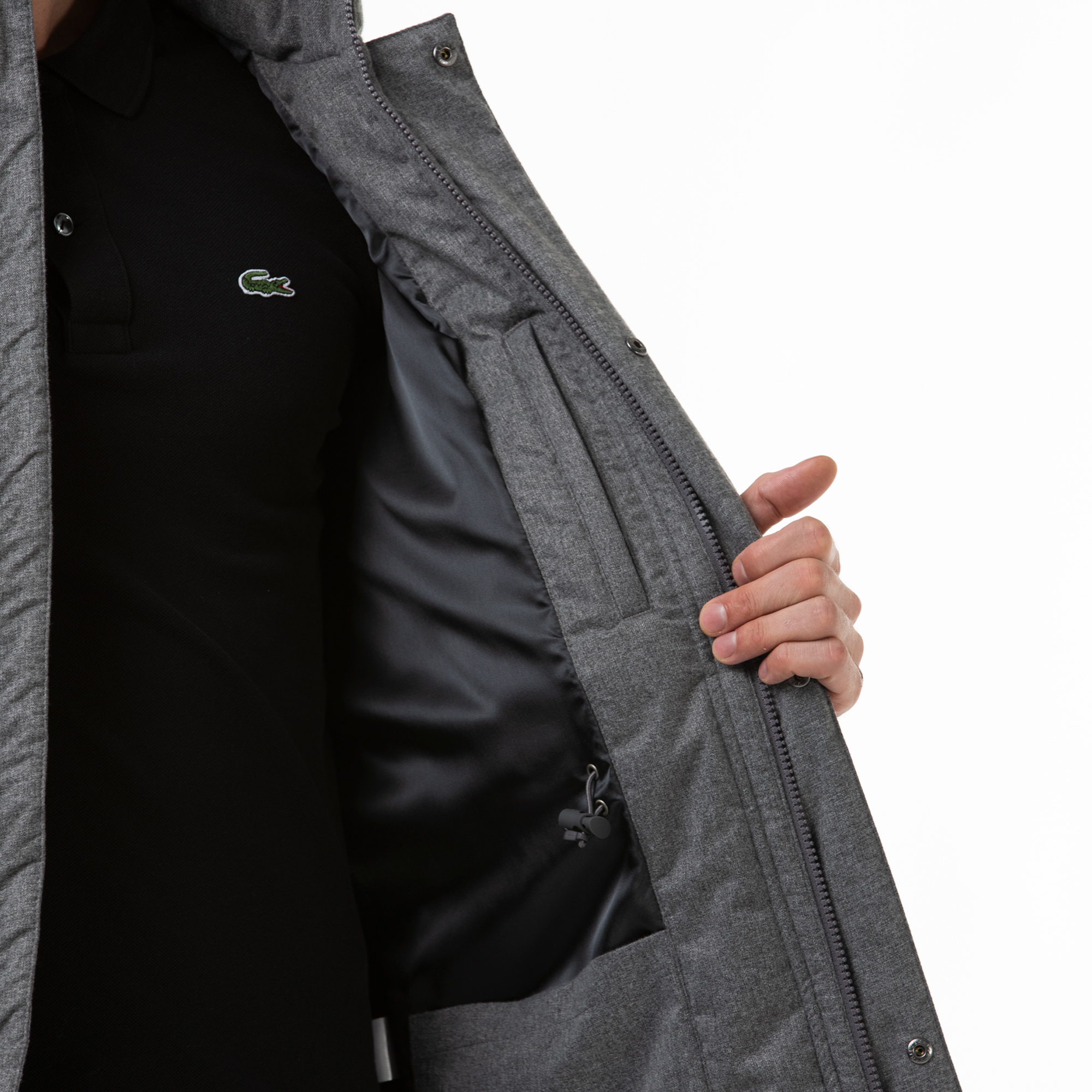 Lacoste Erkek Çıkarılabilir Kapüşonlu Gri Mont