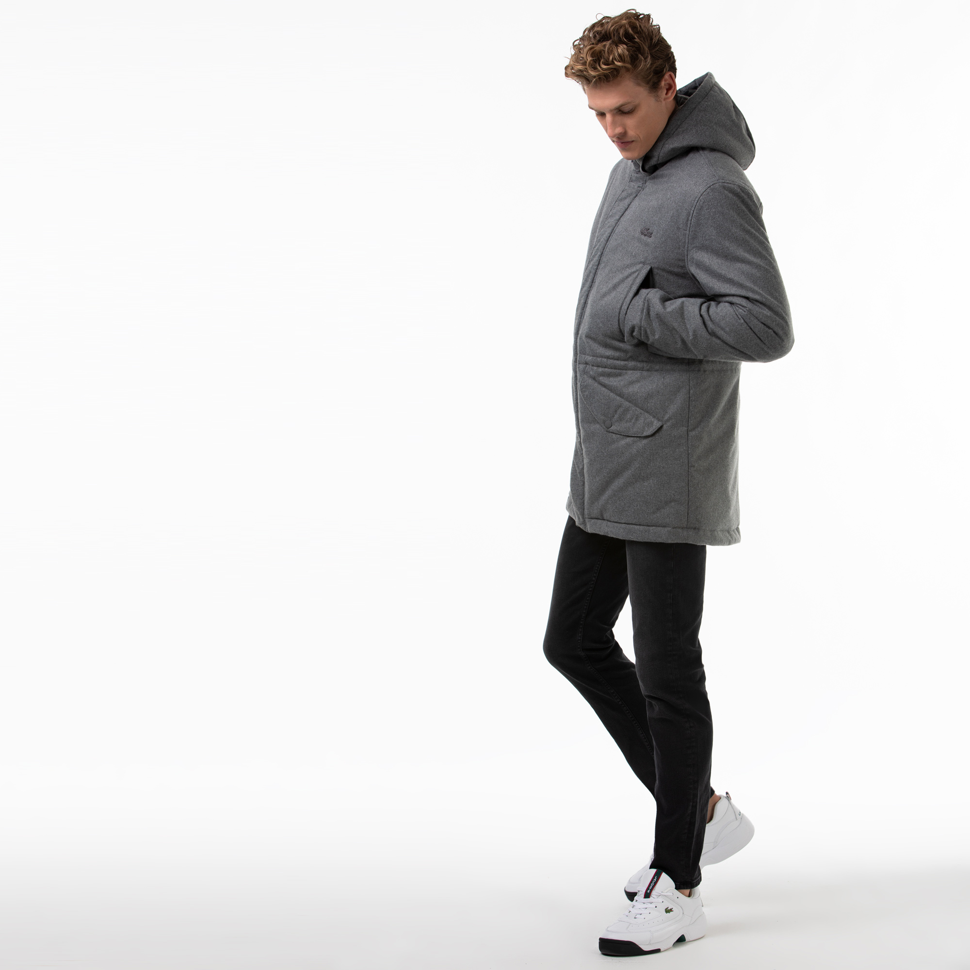 Lacoste Erkek Çıkarılabilir Kapüşonlu Gri Mont