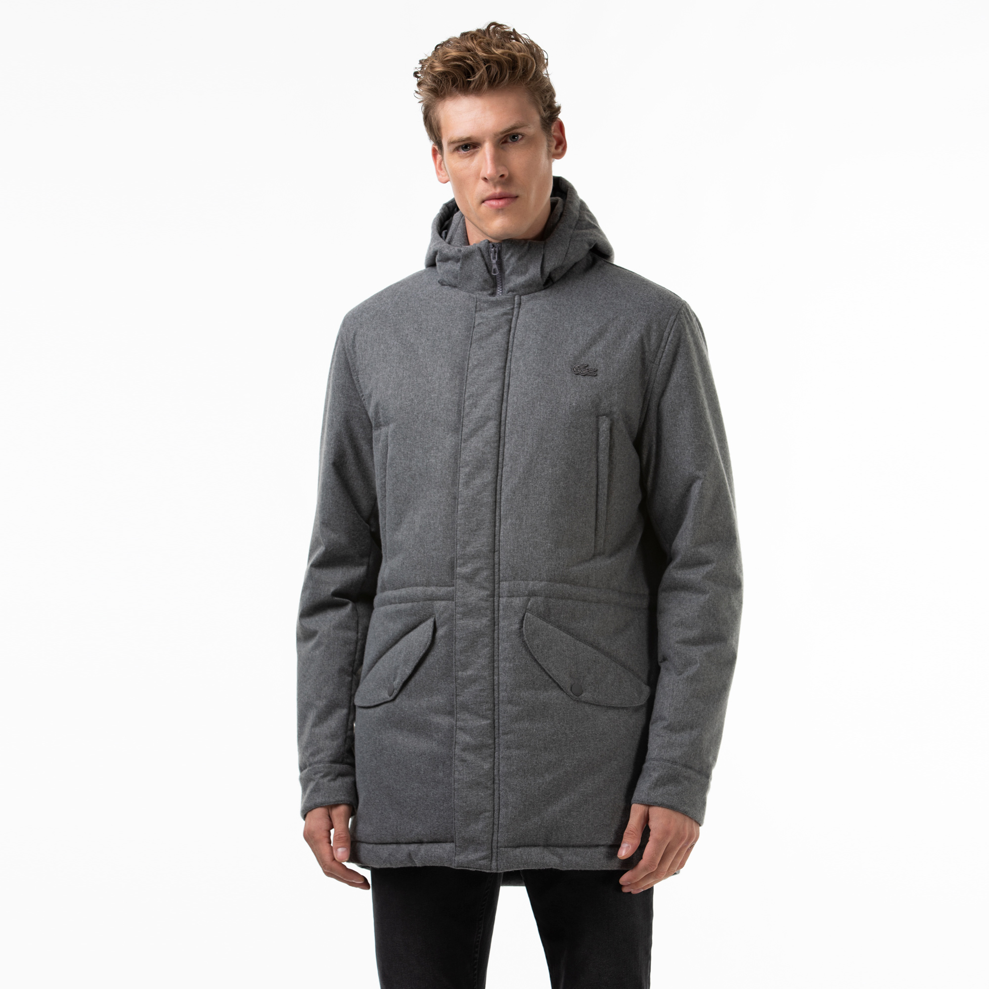 Lacoste Erkek Çıkarılabilir Kapüşonlu Gri Mont