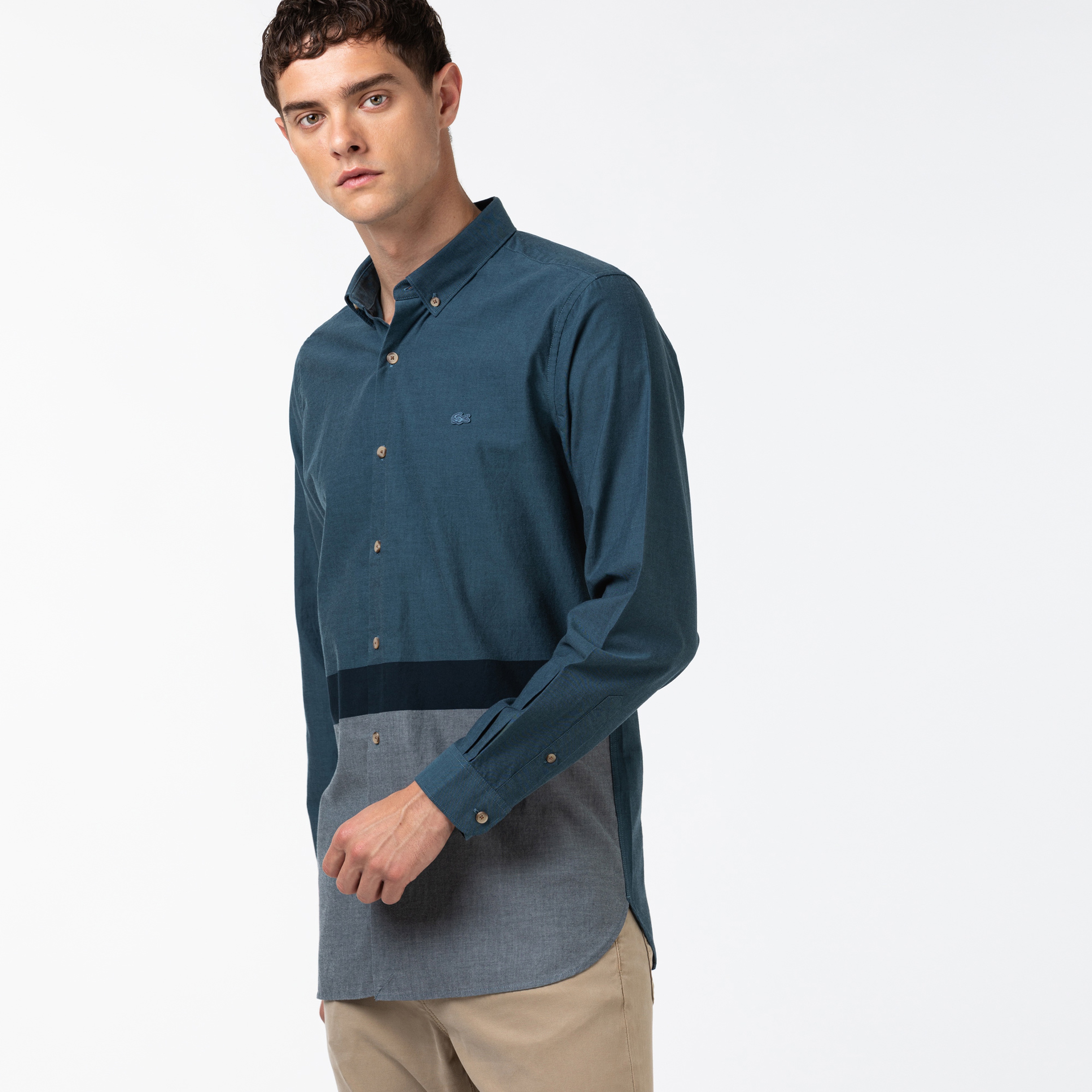 Lacoste Erkek Regular Fit Blok Desenli Mavi Gömlek