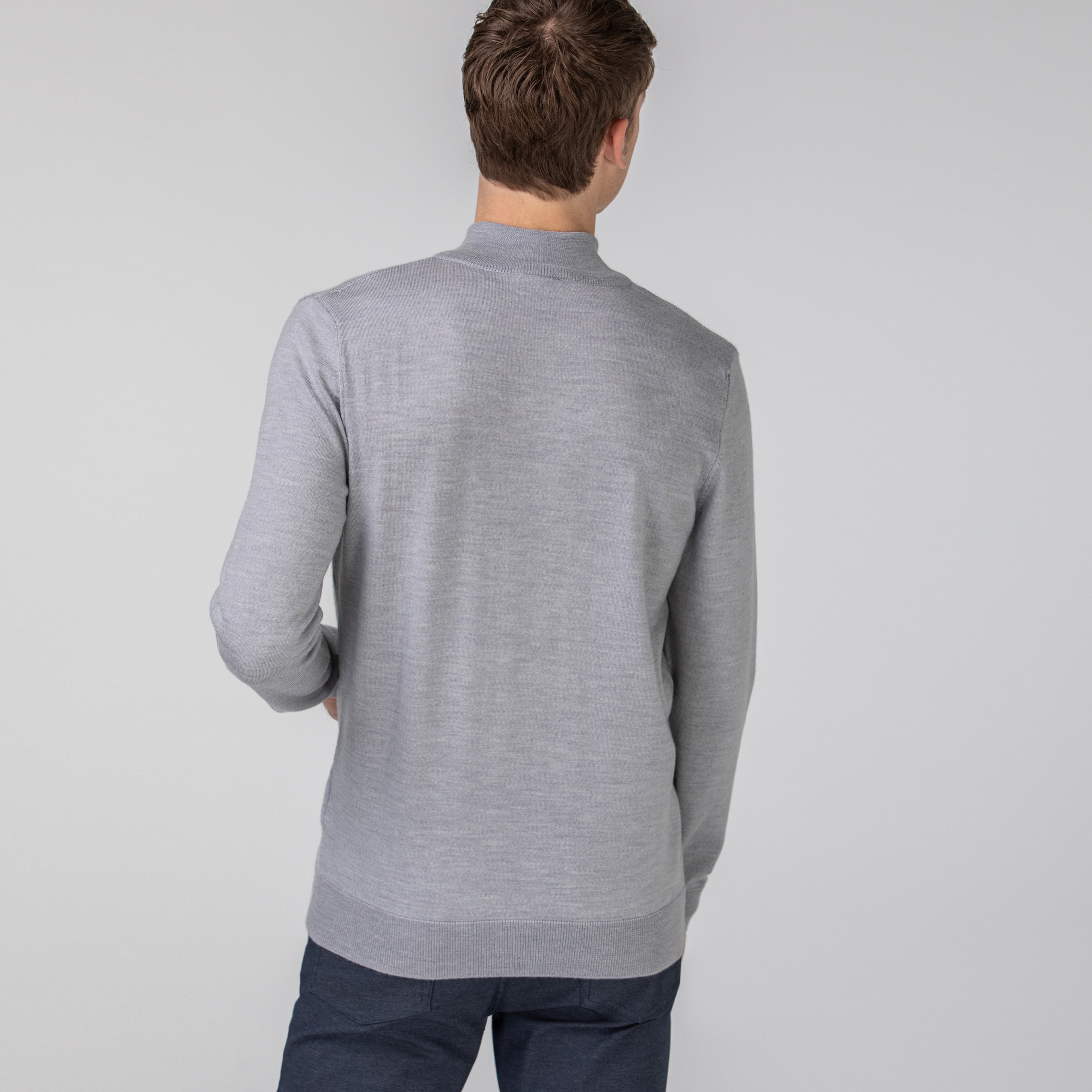 Lacoste Erkek Yün Boğazlı Yaka Gri Triko Kazak