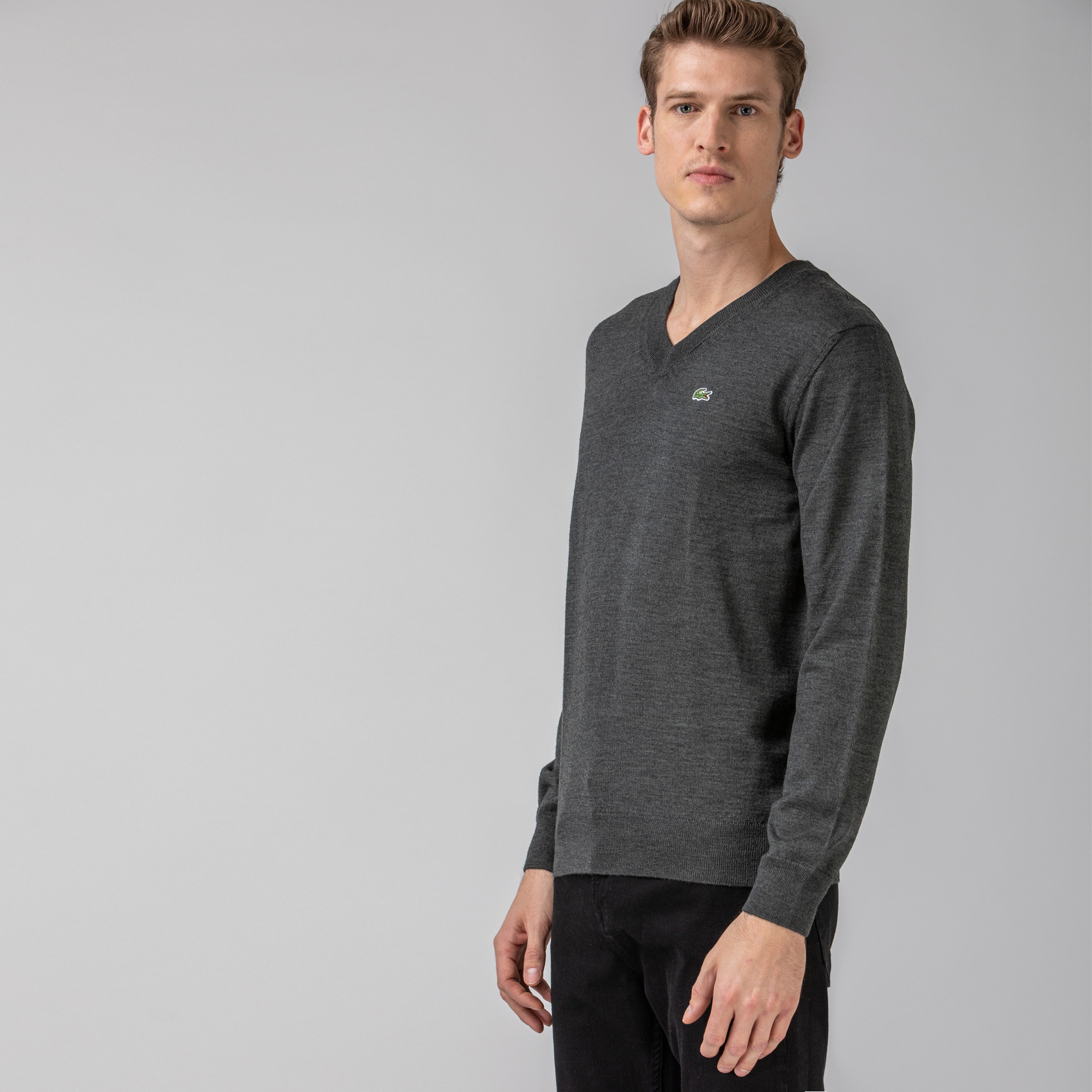 Lacoste Erkek V Yaka Gri Triko Kazak