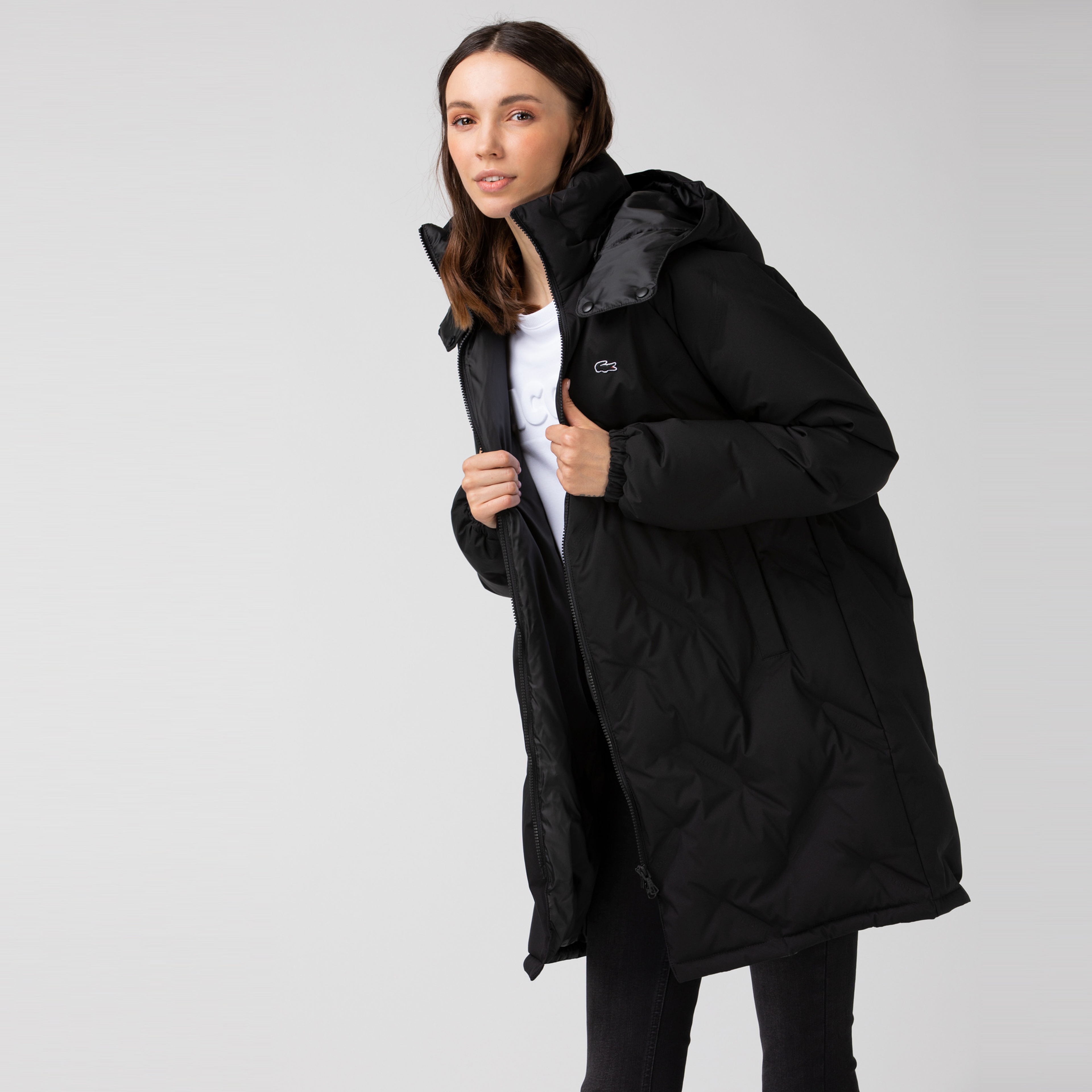 Lacoste Kadın Kapüşonlu Kapitone Siyah Mont
