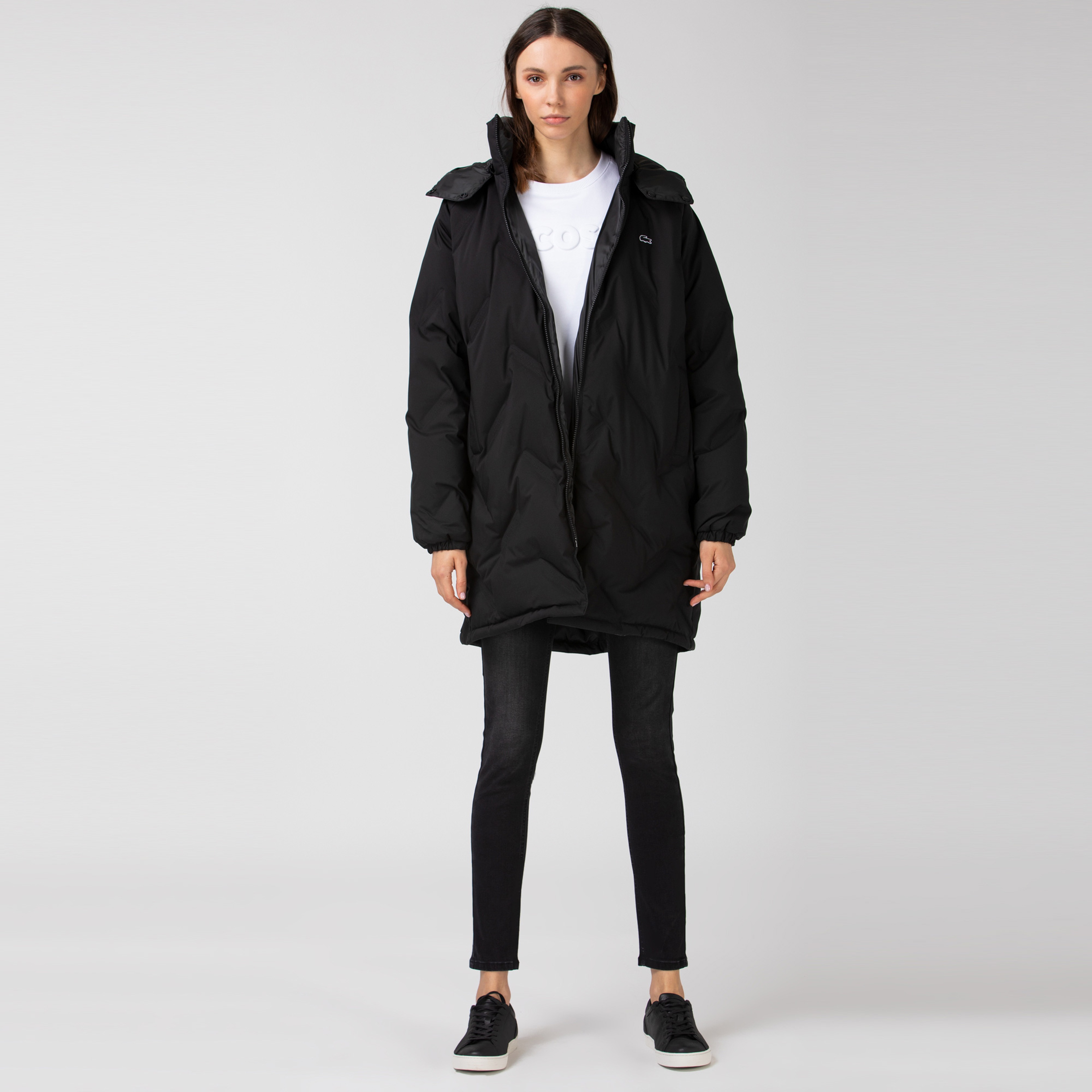 Lacoste Kadın Kapüşonlu Kapitone Siyah Mont