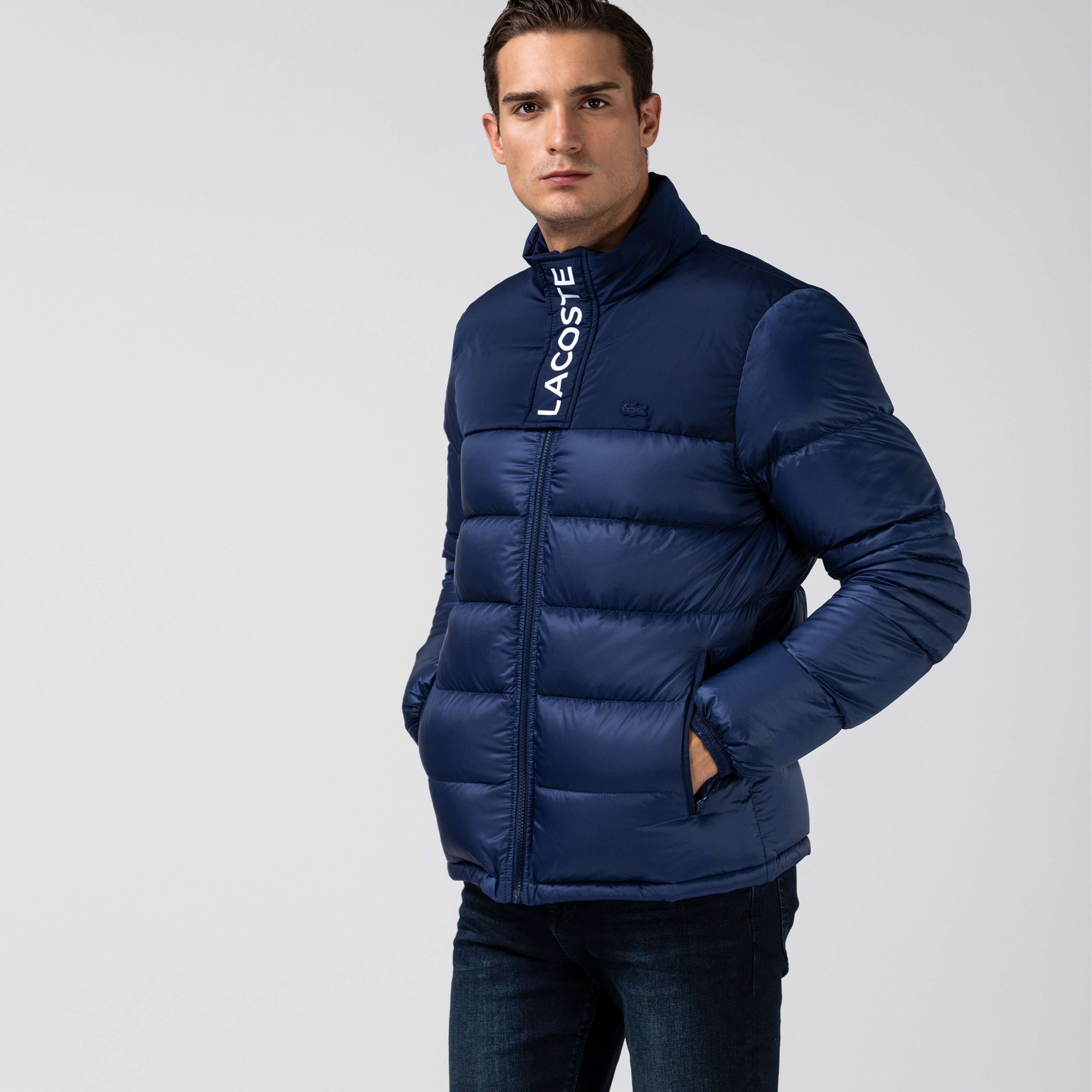 Lacoste Erkek Kapitone Dik Yaka Mavi Mont