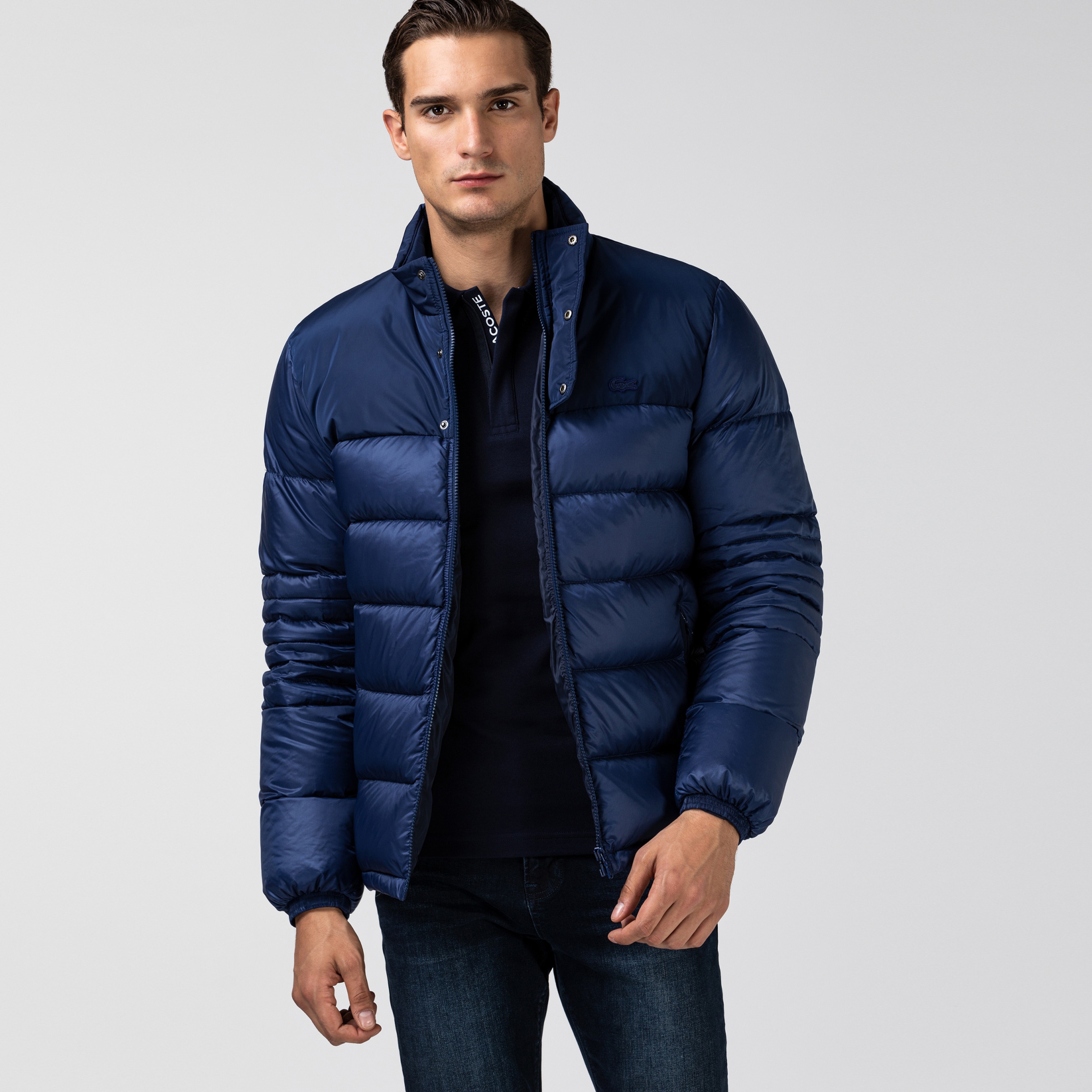 Lacoste Erkek Kapitone Dik Yaka Mavi Mont