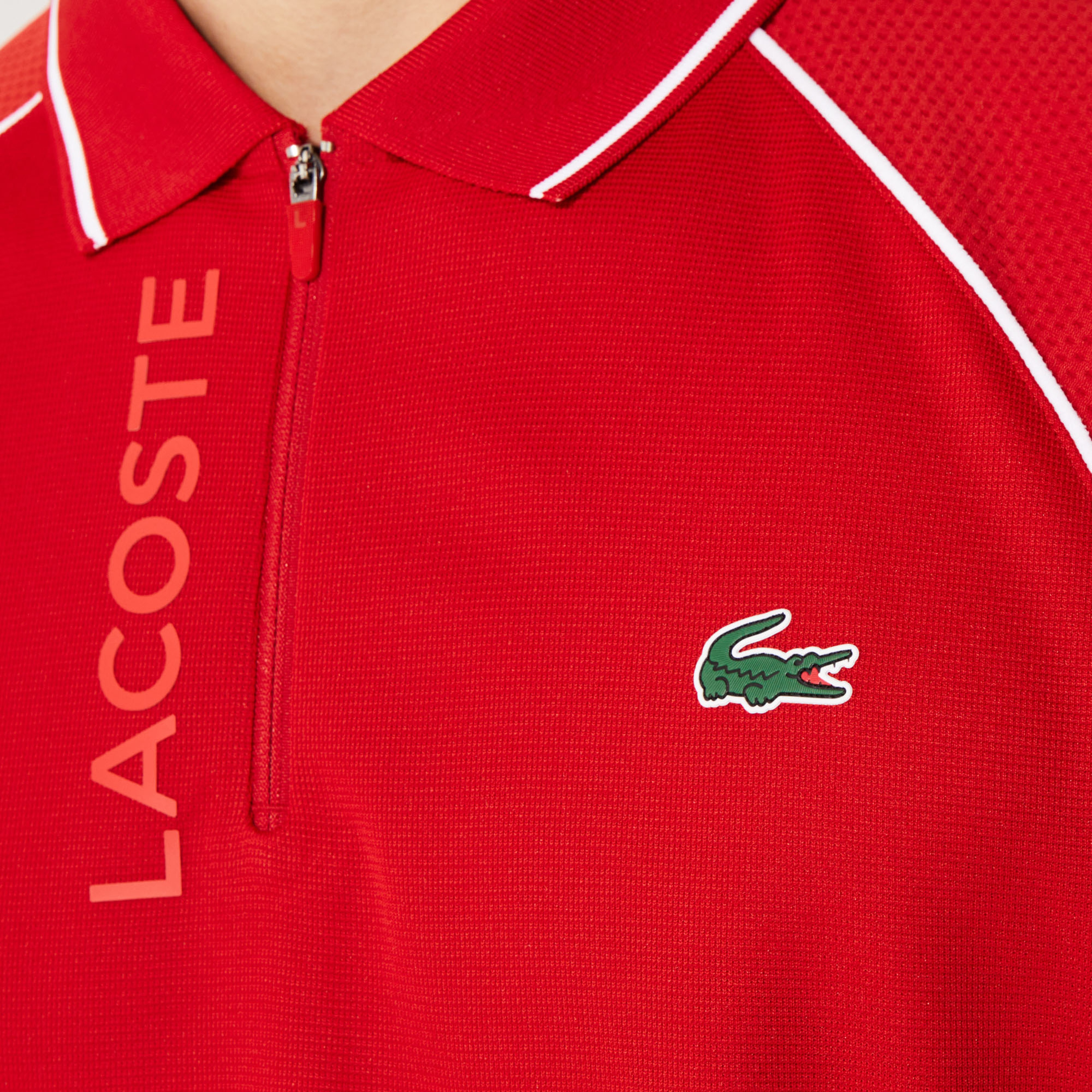 Lacoste Sport Fermuarlı Yaka Baskılı Erkek Kırmızı Polo