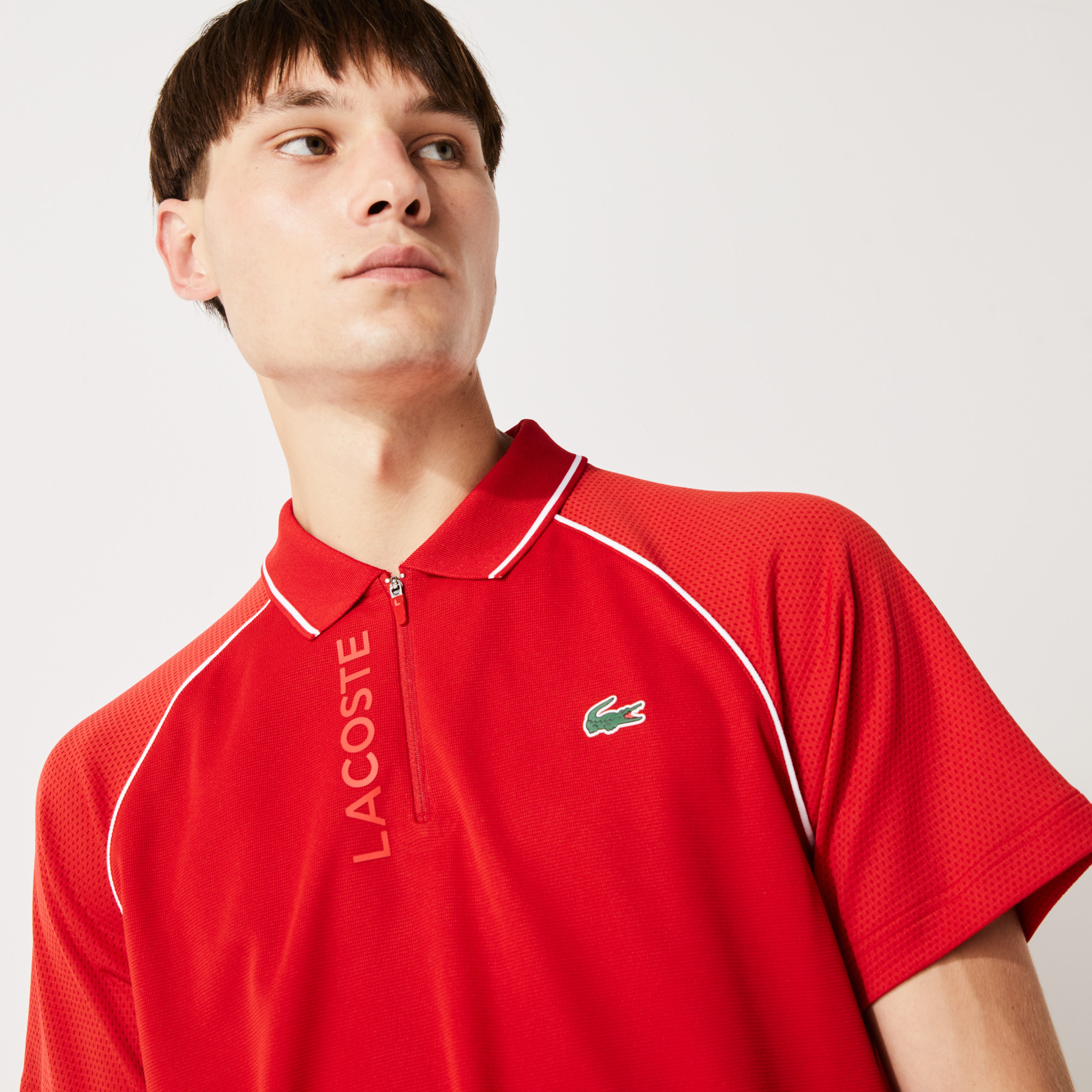Lacoste Sport Fermuarlı Yaka Baskılı Erkek Kırmızı Polo