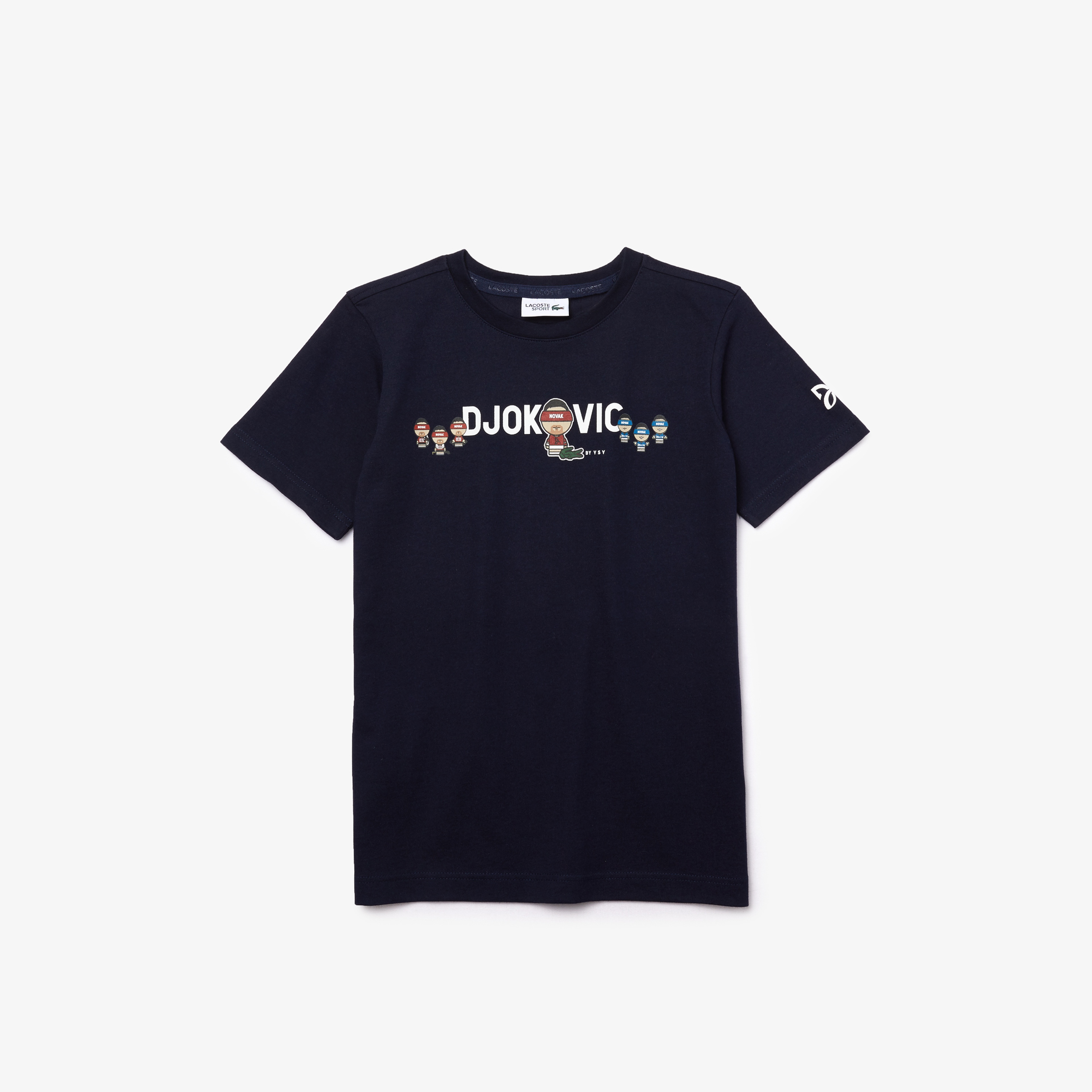 Lacoste Novak Djokovic X YSY Çocuk Baskılı Bisiklet Yaka Lacivert - Beyaz T-Shirt