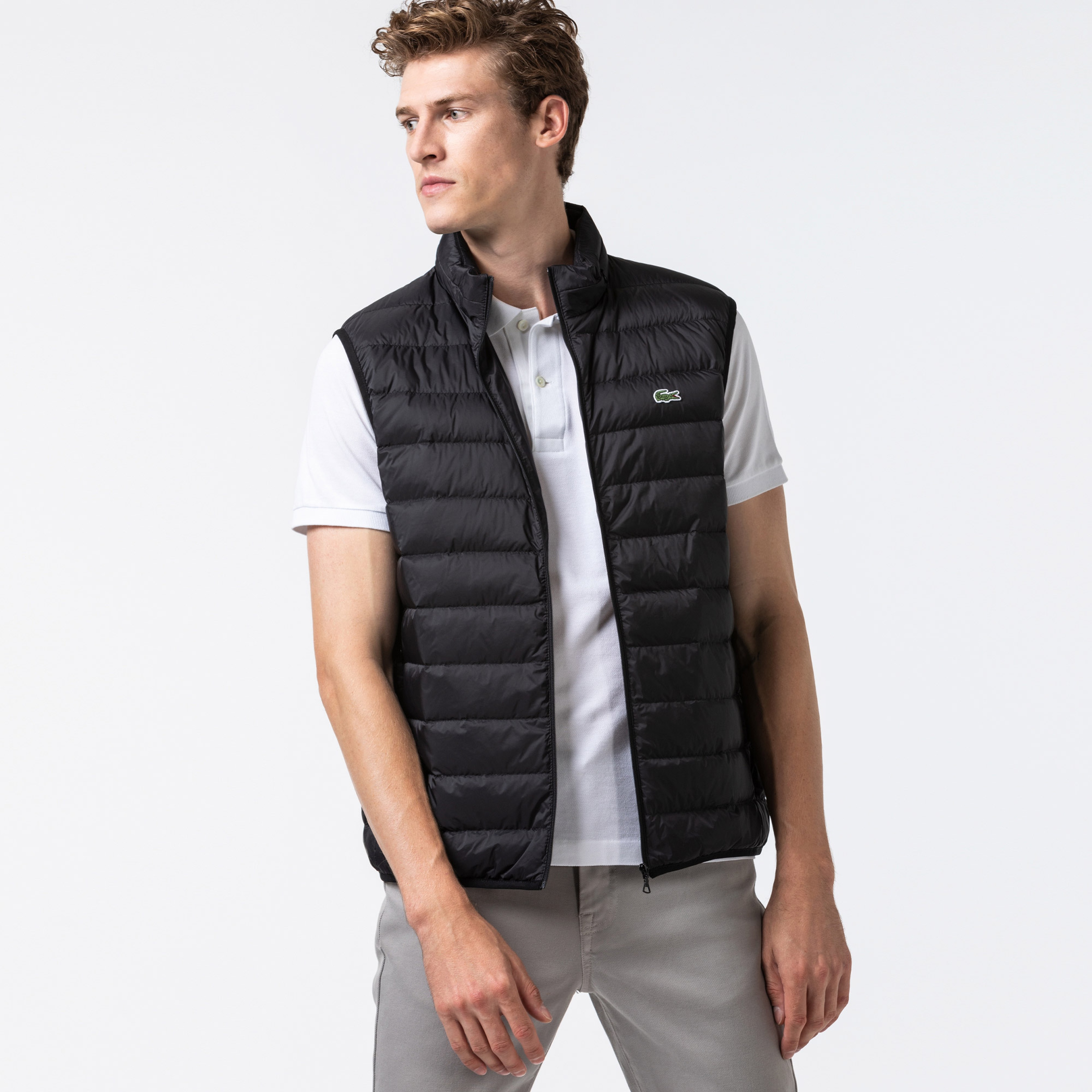 Lacoste Erkek Kapitone Dik Yaka Kolsuz Siyah Yelek Mont