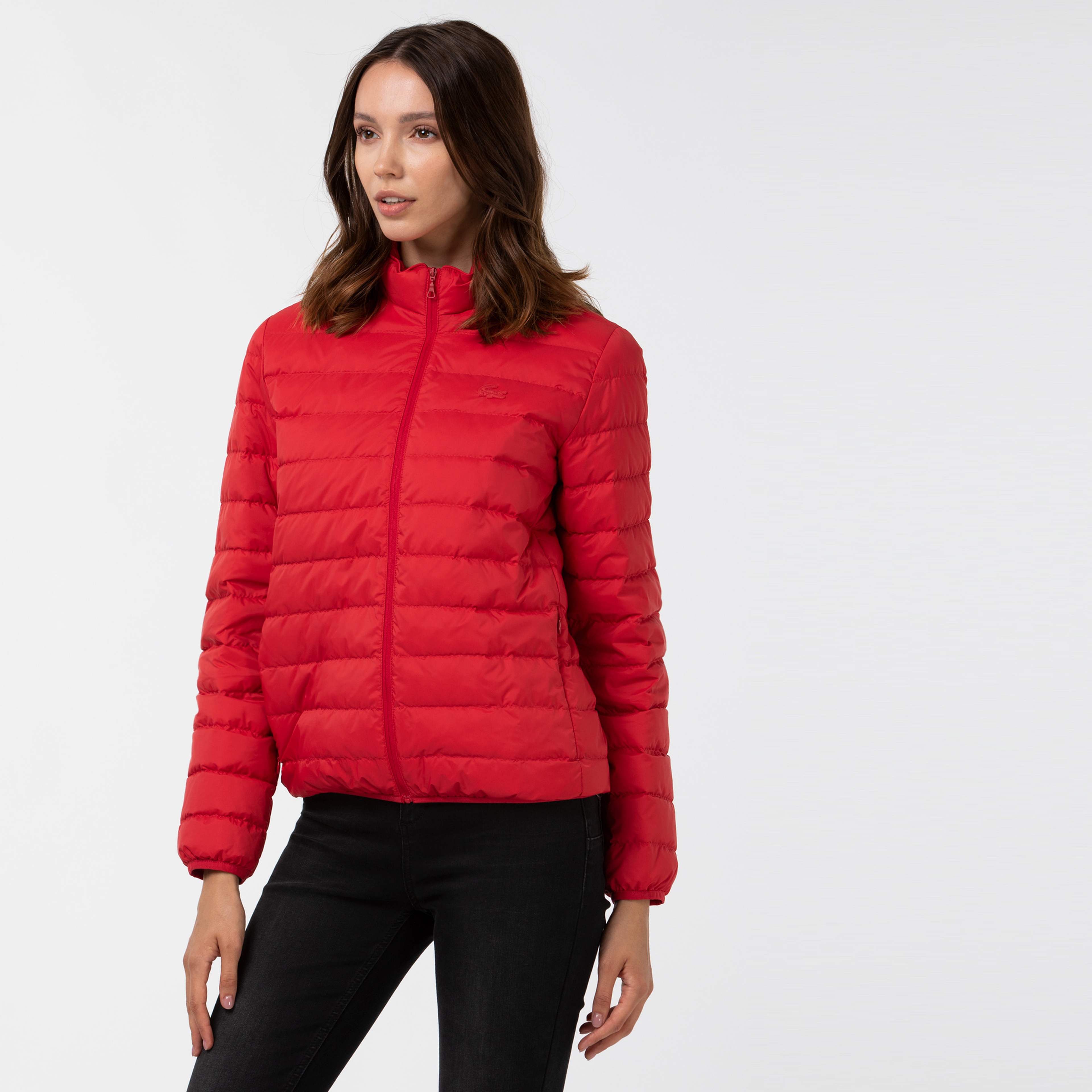 Lacoste Kadın Kapitone Dik Yaka Kırmızı Mont