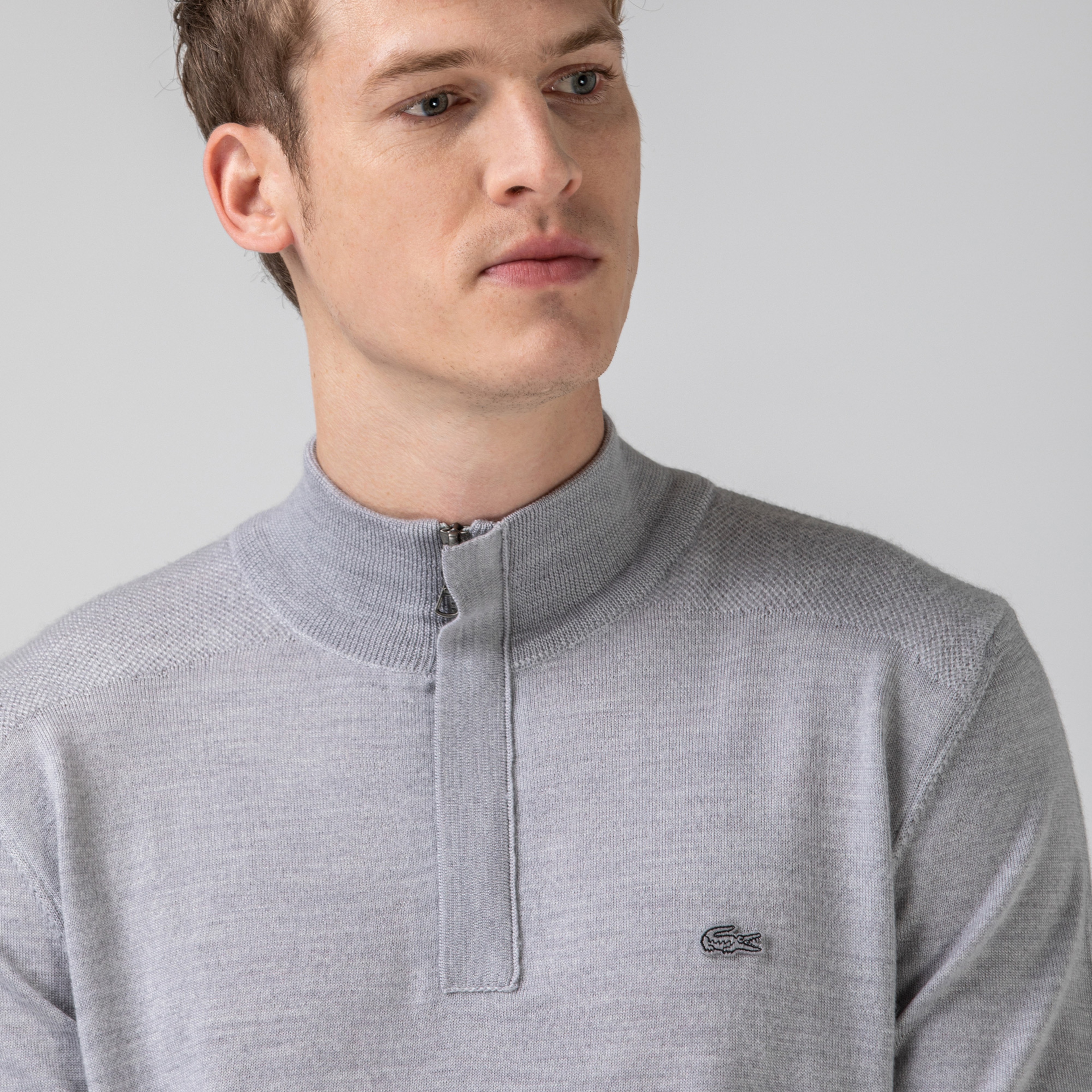 Lacoste Erkek Yün Boğazlı Yaka Gri Triko Kazak