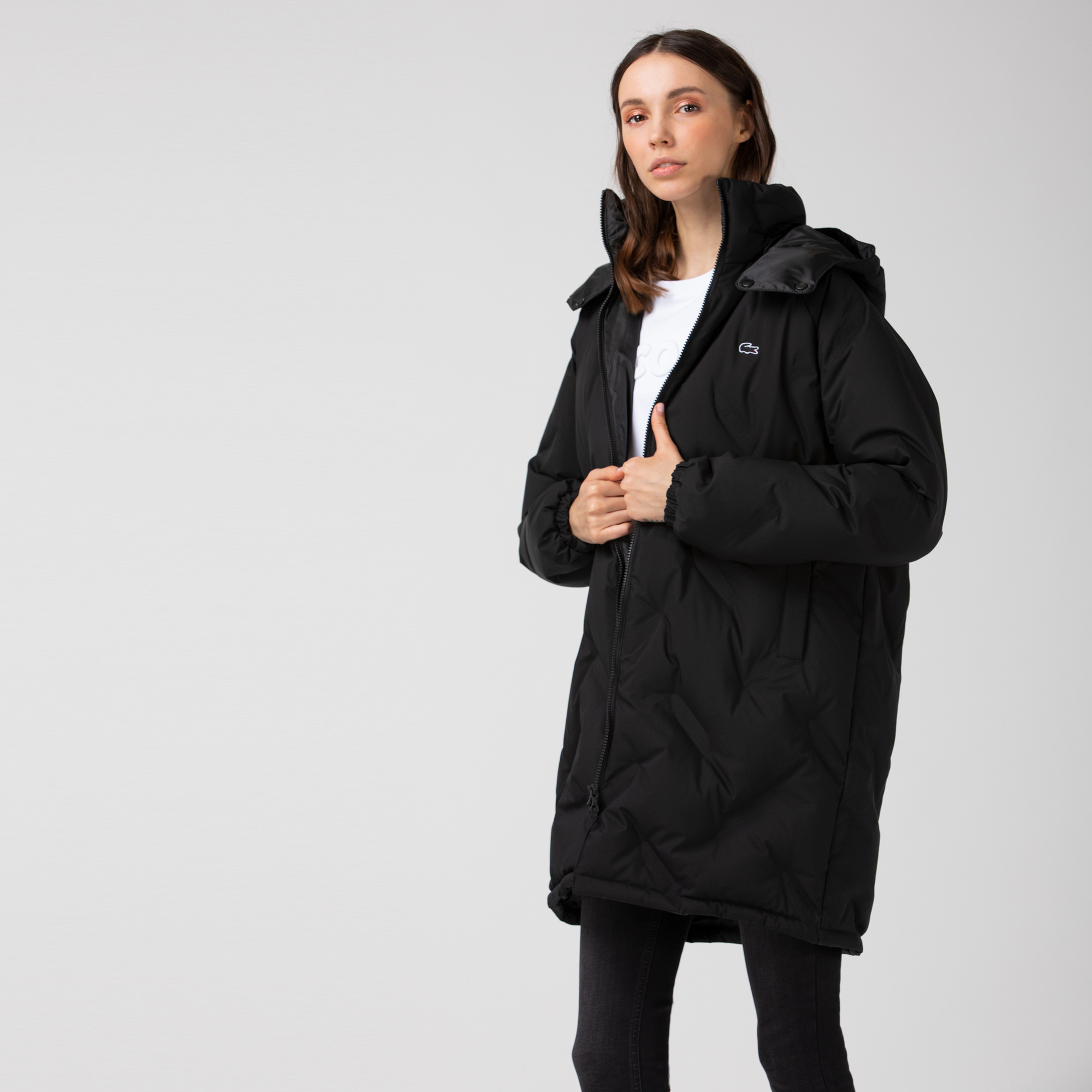 Lacoste Kadın Kapüşonlu Kapitone Siyah Mont