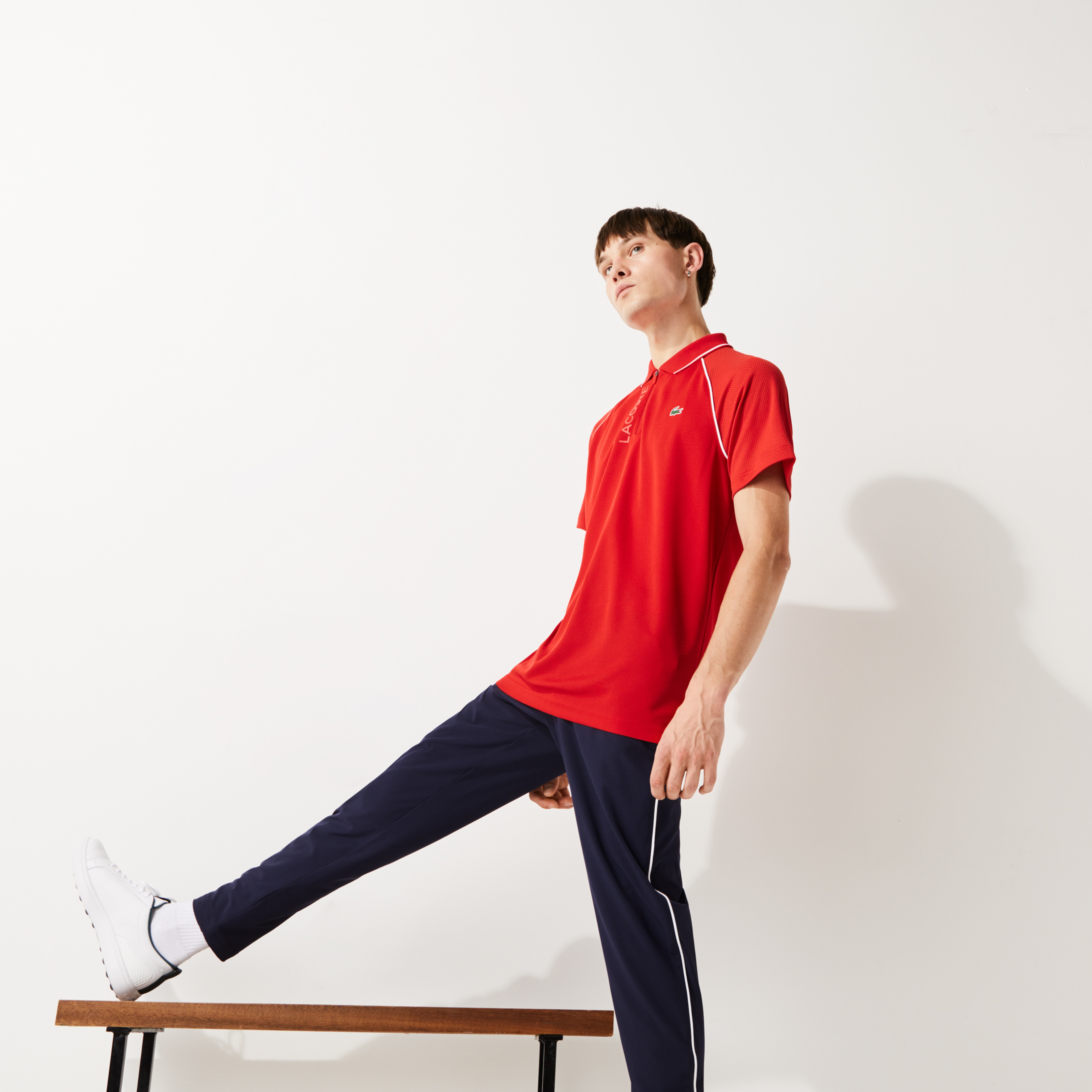 Lacoste Sport Fermuarlı Yaka Baskılı Erkek Kırmızı Polo