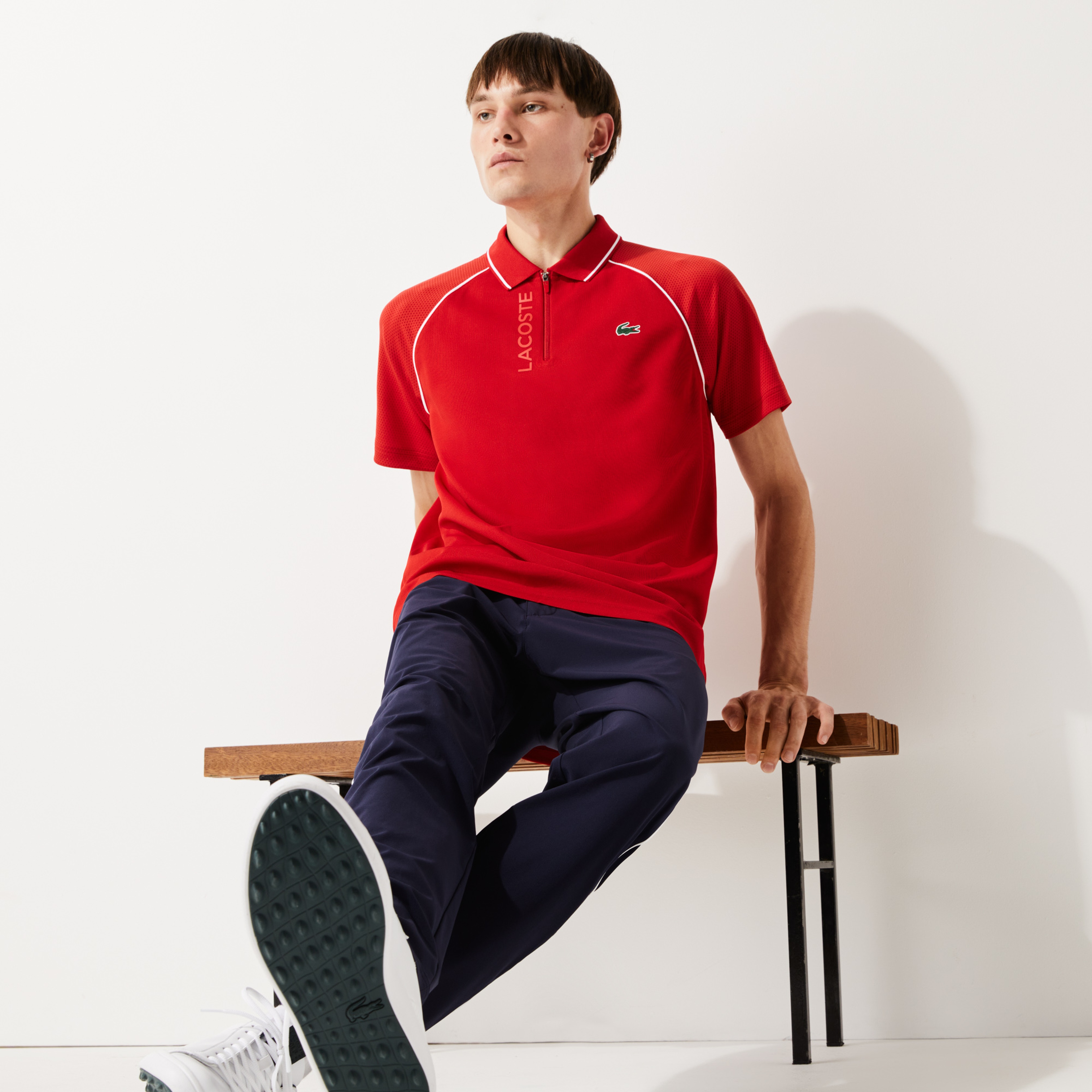 Lacoste Sport Fermuarlı Yaka Baskılı Erkek Kırmızı Polo