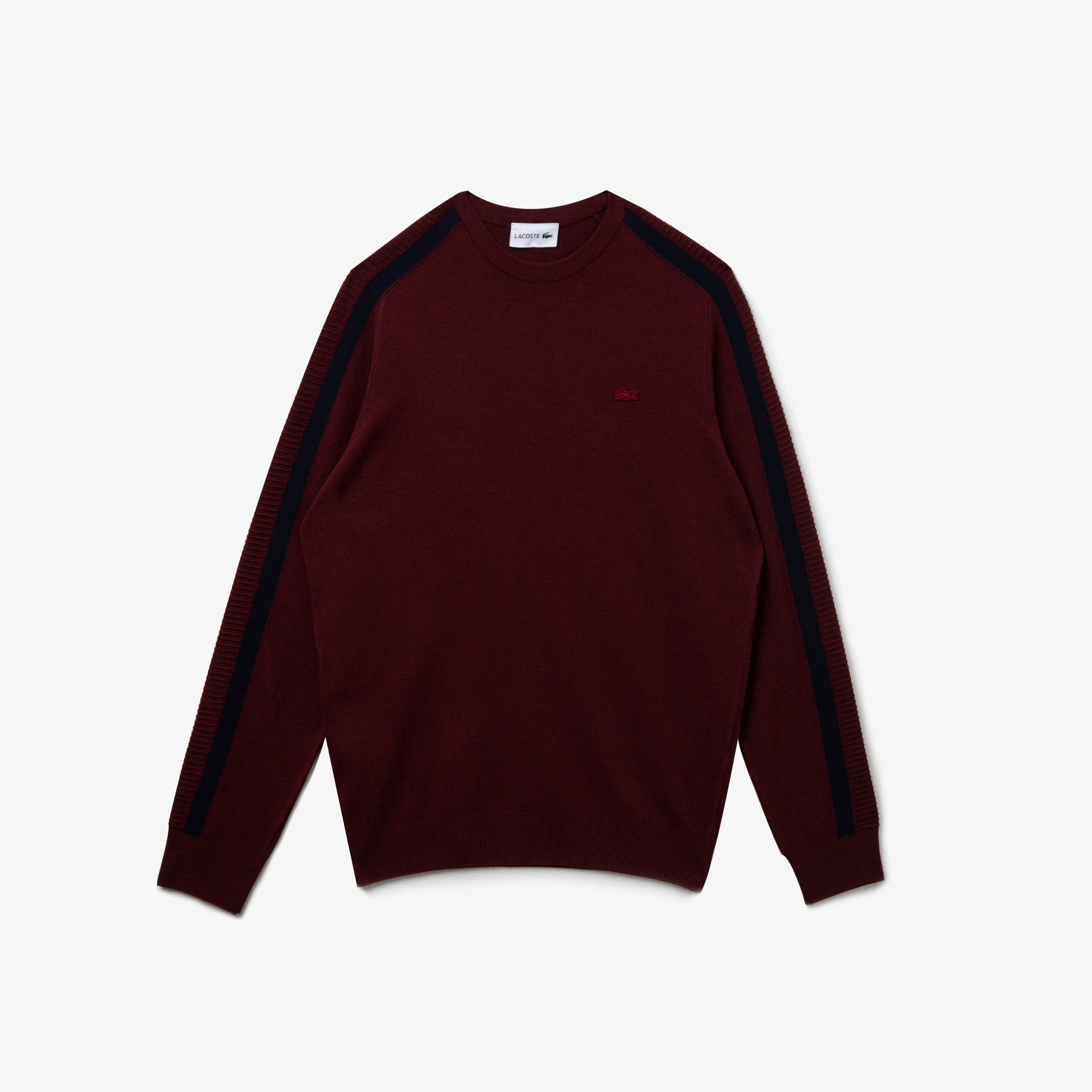 Lacoste Erkek Blok Desenli Bisiklet Yaka Bordo Triko Kazak